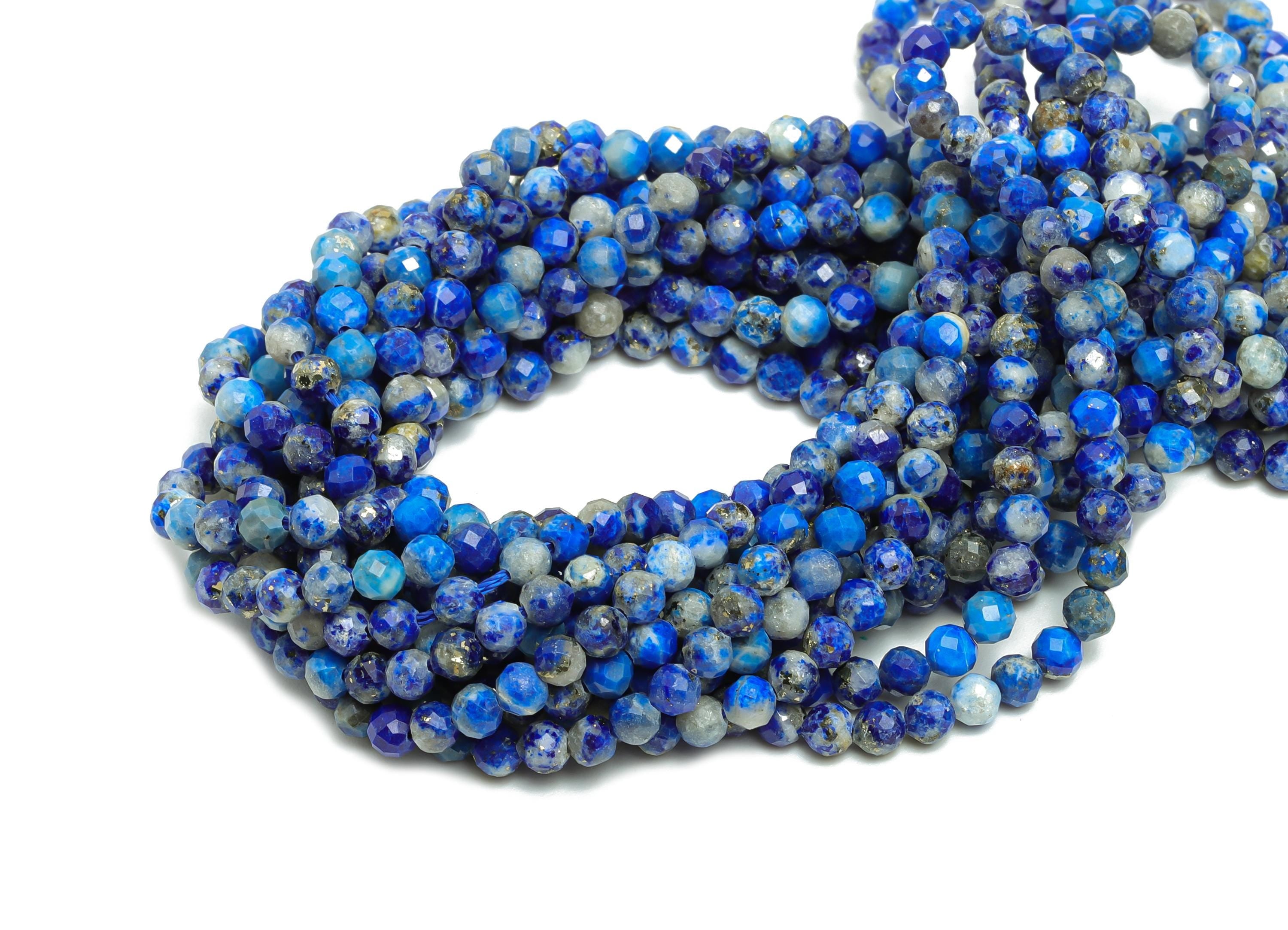 3mm Lapis Lazuli Natural Stone Bead - Faceted Round Bead 15.5 inch /Strand - Crafting Gemstone Beads - Chic Beads for DIY Jewelry - NS3107