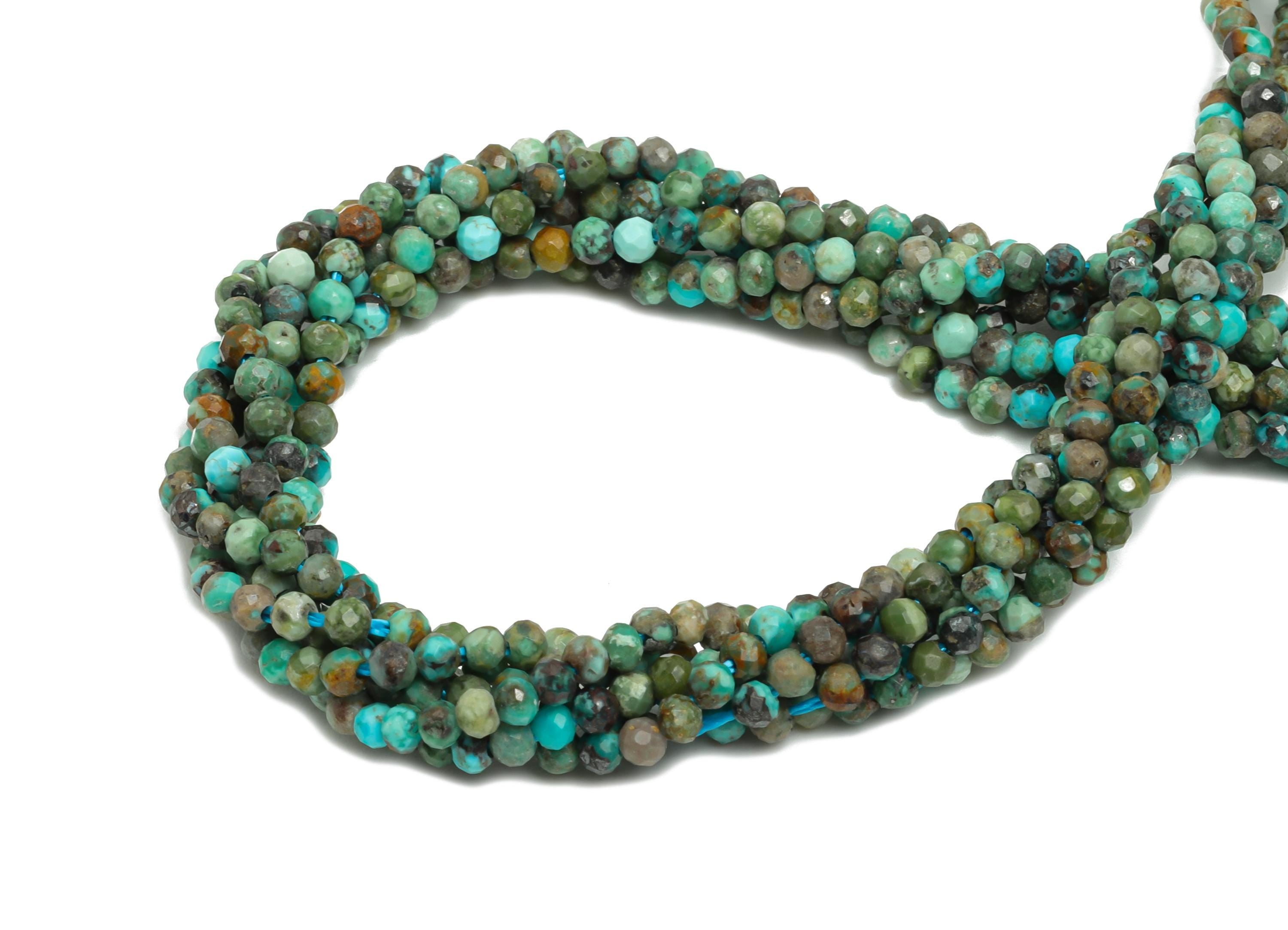 2mm Turquoise Natural Stone Beads - Faceted Round Amazonite 15.5 inch /Strand - Gemstone Beads for Handmade - DIY Crafting Beads - NS2531 - DOMEDBAZAAR