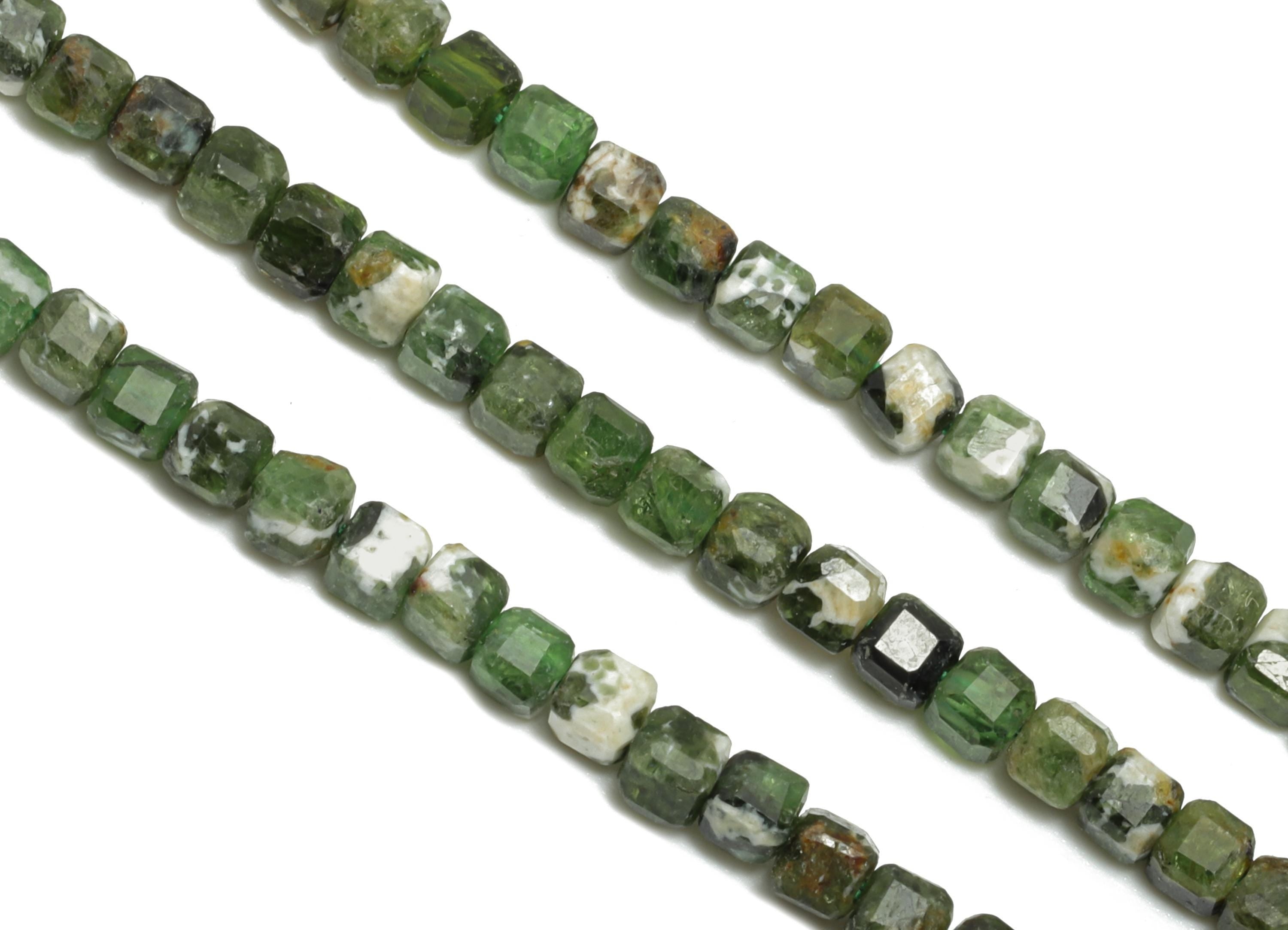 2mm Greenstone Natural Stone Beads - Faceted Cube Greenstone Bead 15.5inch/Strand - Gemstone Crafting Beads - DIY Beading Supplies - NS2519