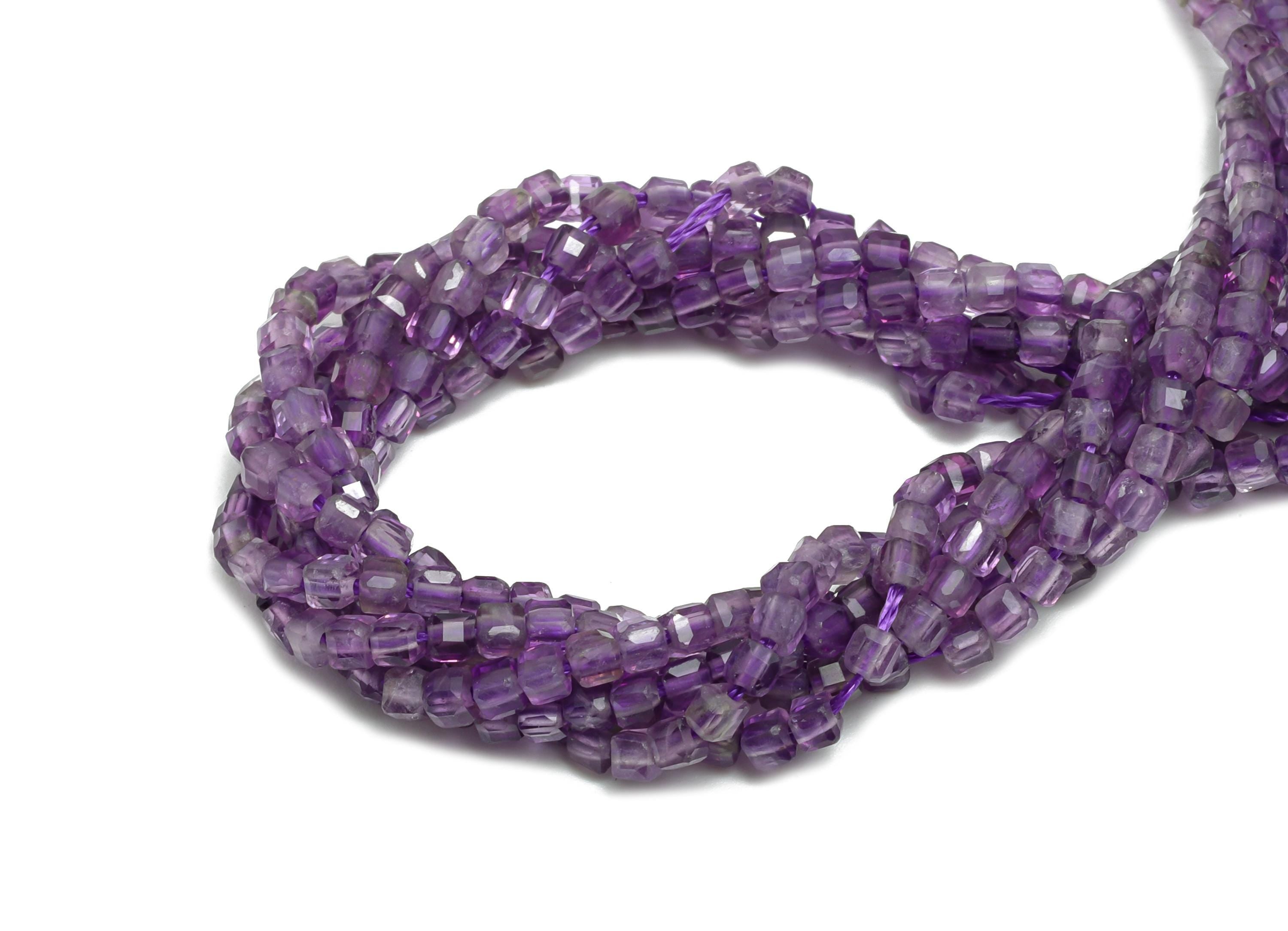 2mm Amethyst Natural Stone Beads - Faceted Cube 15.5inch/Strand - Handmade Jewelry Beads - Healing Gemstone Beads - Crafting Beads - NS2521