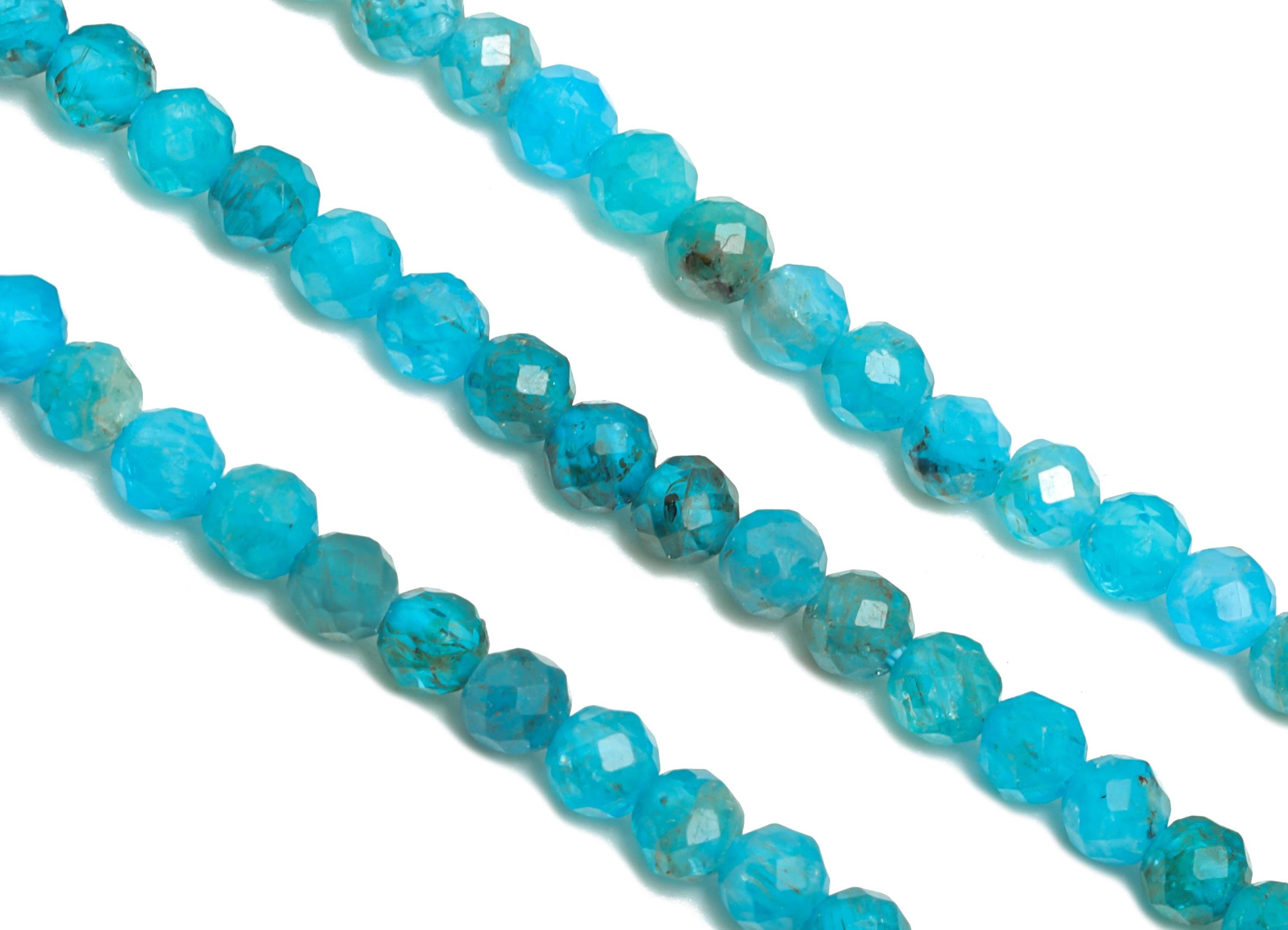 2mm Blue Apatite Natural Stone Bead - Faceted Round Blue Apatite 15.5 inch /Strand - Gemstone Bead for Handmade - DIY Crafting Bead - NS2528 - DOMEDBAZAAR