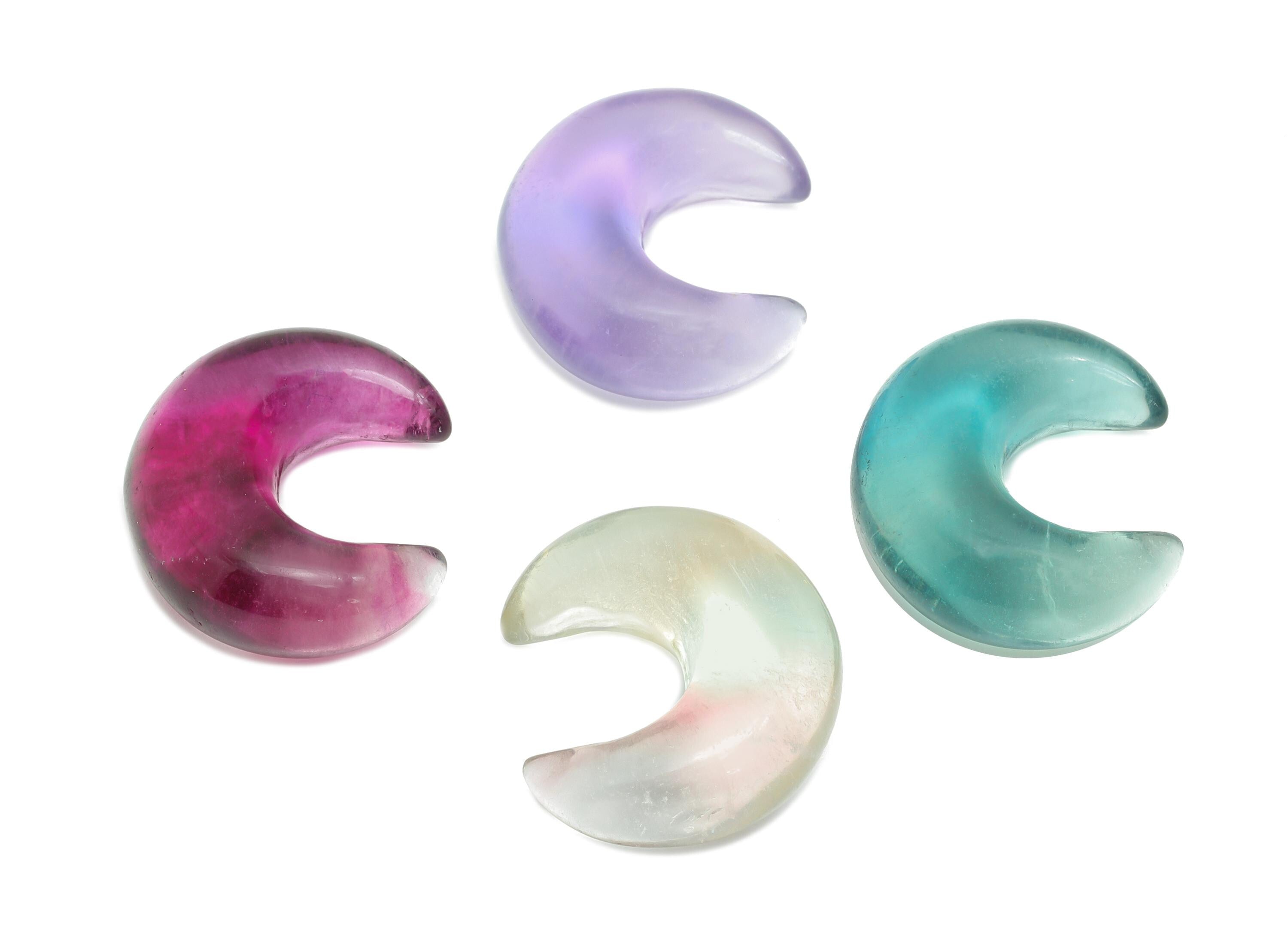 Fluorite Crescent Charm - Natural Fluorite Crystal - Handmade Celestial Moon Gemstone - Craft Making - Healing Crystal - 21x18.5x8mm -NS3092 - DOMEDBAZAAR