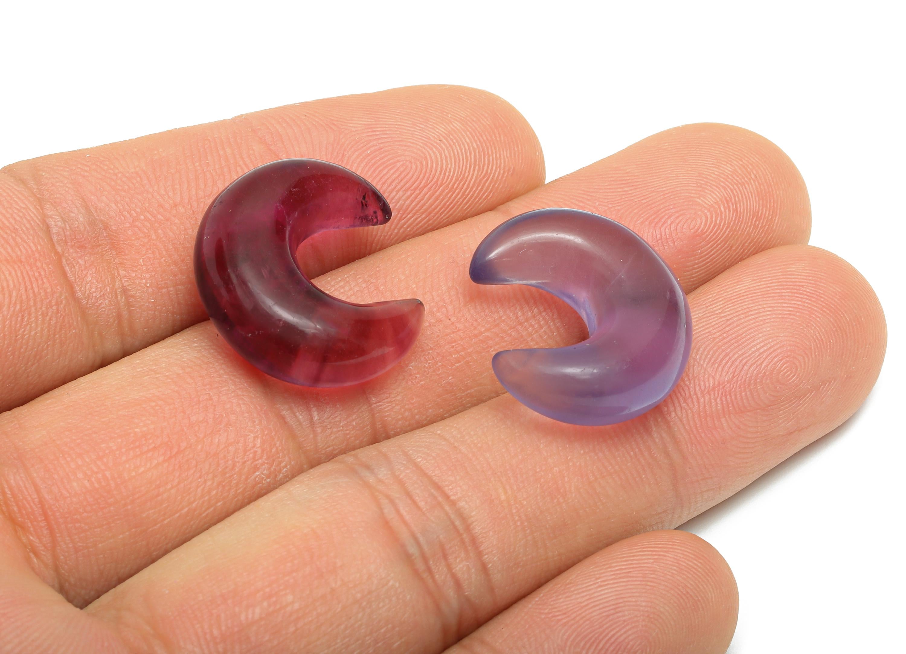 Fluorite Crescent Charm - Natural Fluorite Crystal - Handmade Celestial Moon Gemstone - Craft Making - Healing Crystal - 21x18.5x8mm -NS3092 - DOMEDBAZAAR