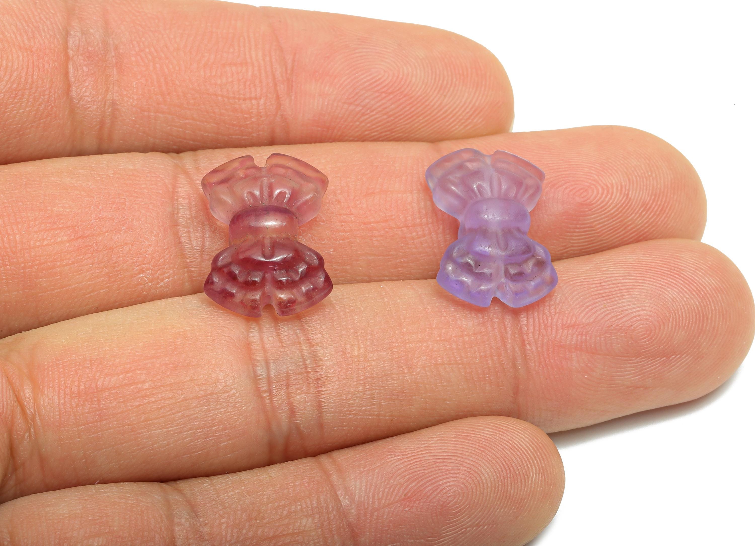 Carved Fluorite Bow Beads - Rainbow Natural Fluorite Beads - Handmade Carved Bow Beads - Healing Jewelry Making - 17x12x6.75mm - NS3099 - DOMEDBAZAAR