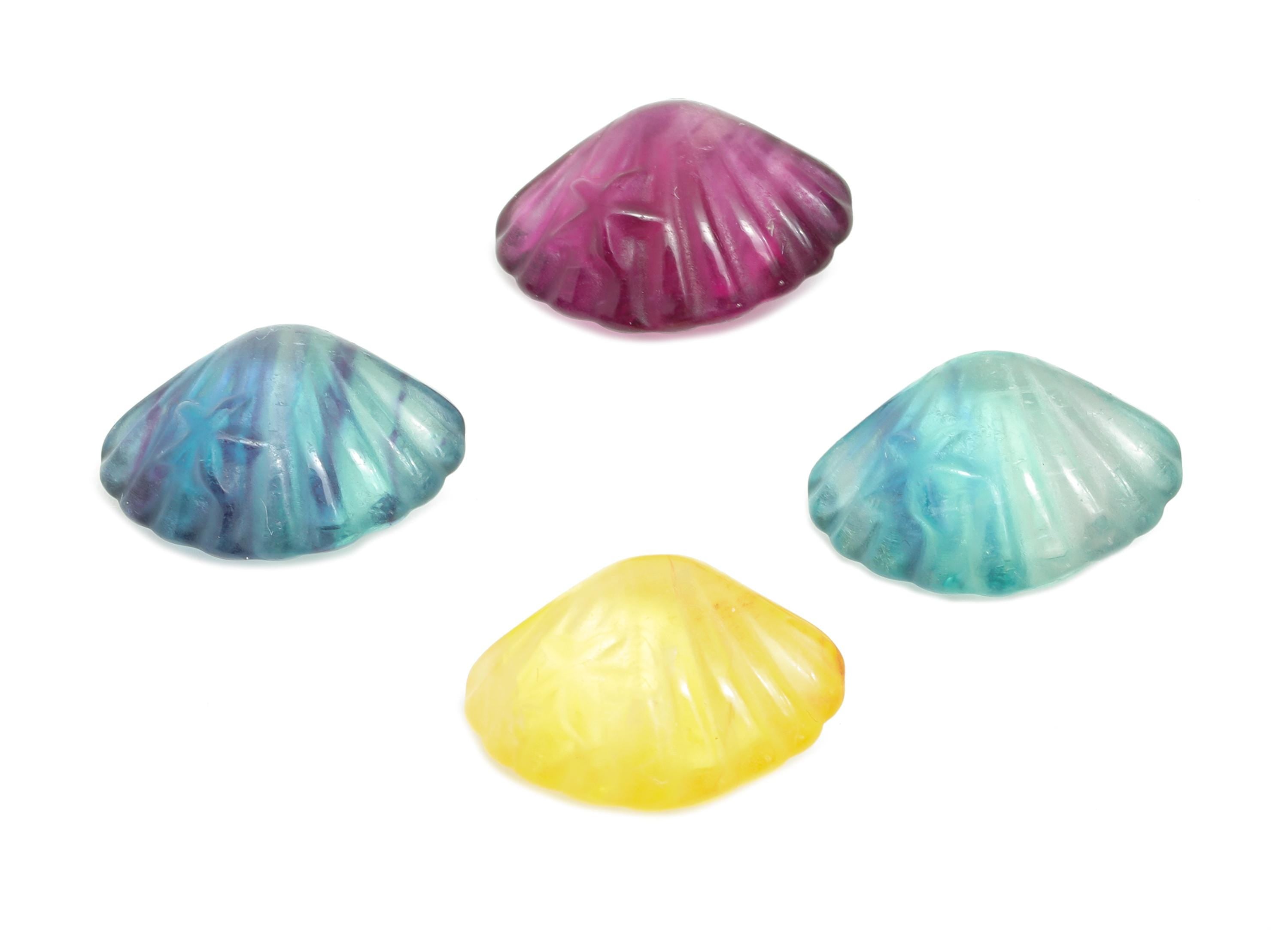 Carved Fluorite Shell Charm - Natural Fluorite Crystal - Handmade Carved Starfish Marine Life Gemstone - Healing Stone -18x13.7x7.6mm-NS3102 - DOMEDBAZAAR