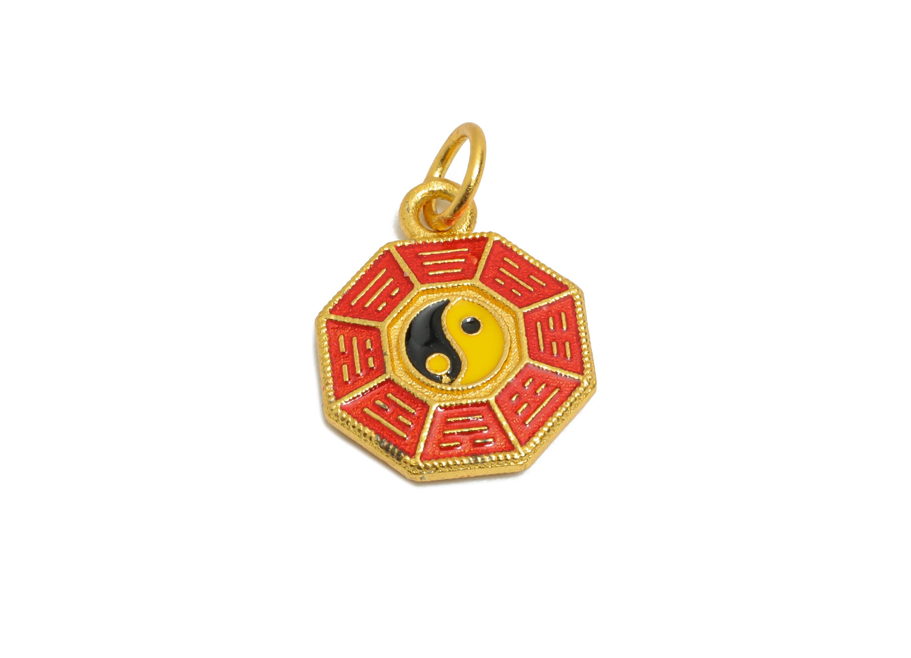 Brass Enamel Geometry Charm - Yin Yang Balance & Harmony Pendant - Eastern Charm For Bracelet - 24K Real Gold Plated - 14x12x2mm - RGP10990