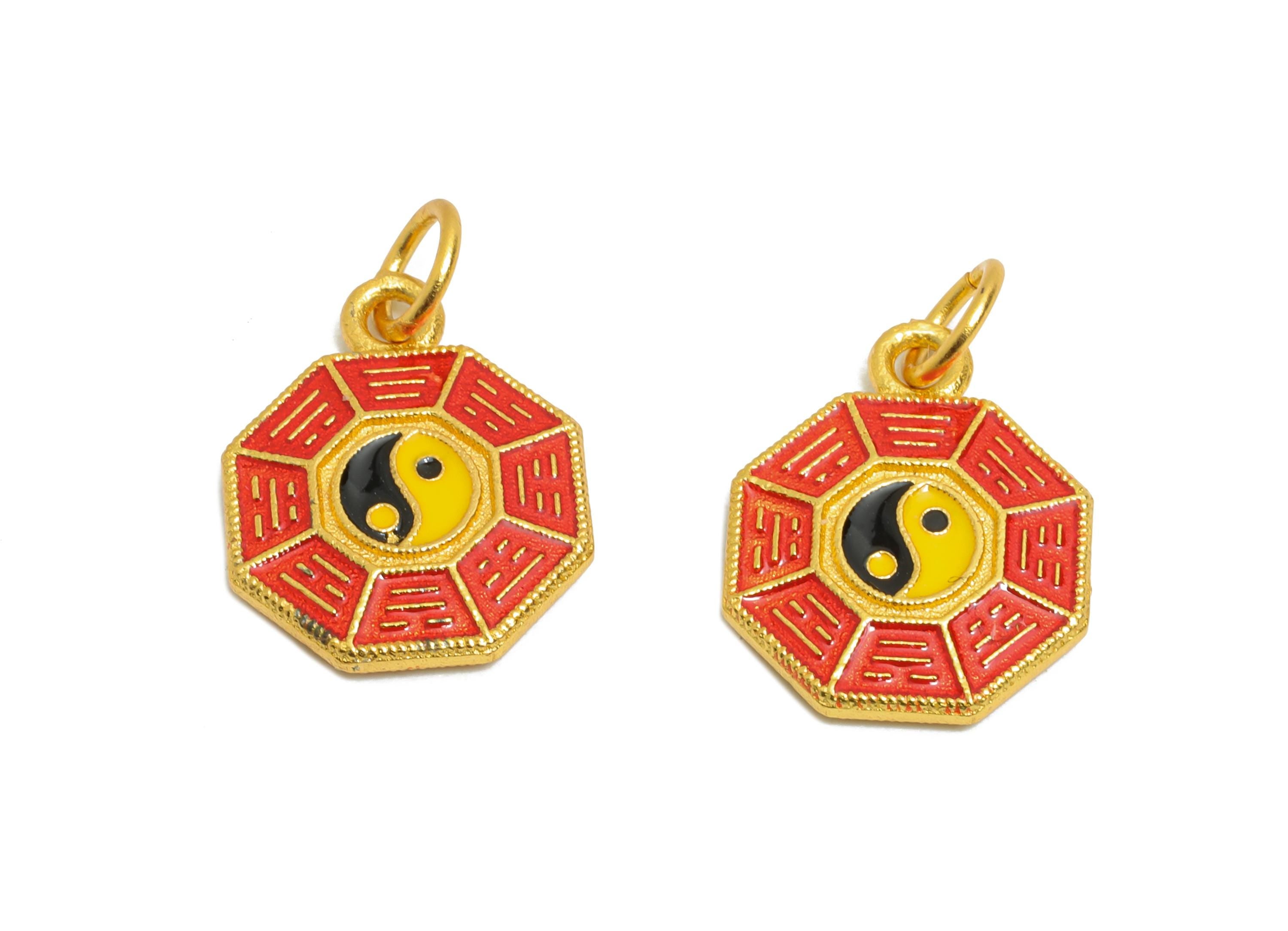 Brass Enamel Geometry Charm - Yin Yang Balance & Harmony Pendant - Eastern Charm For Bracelet - 24K Real Gold Plated - 14x12x2mm - RGP10990