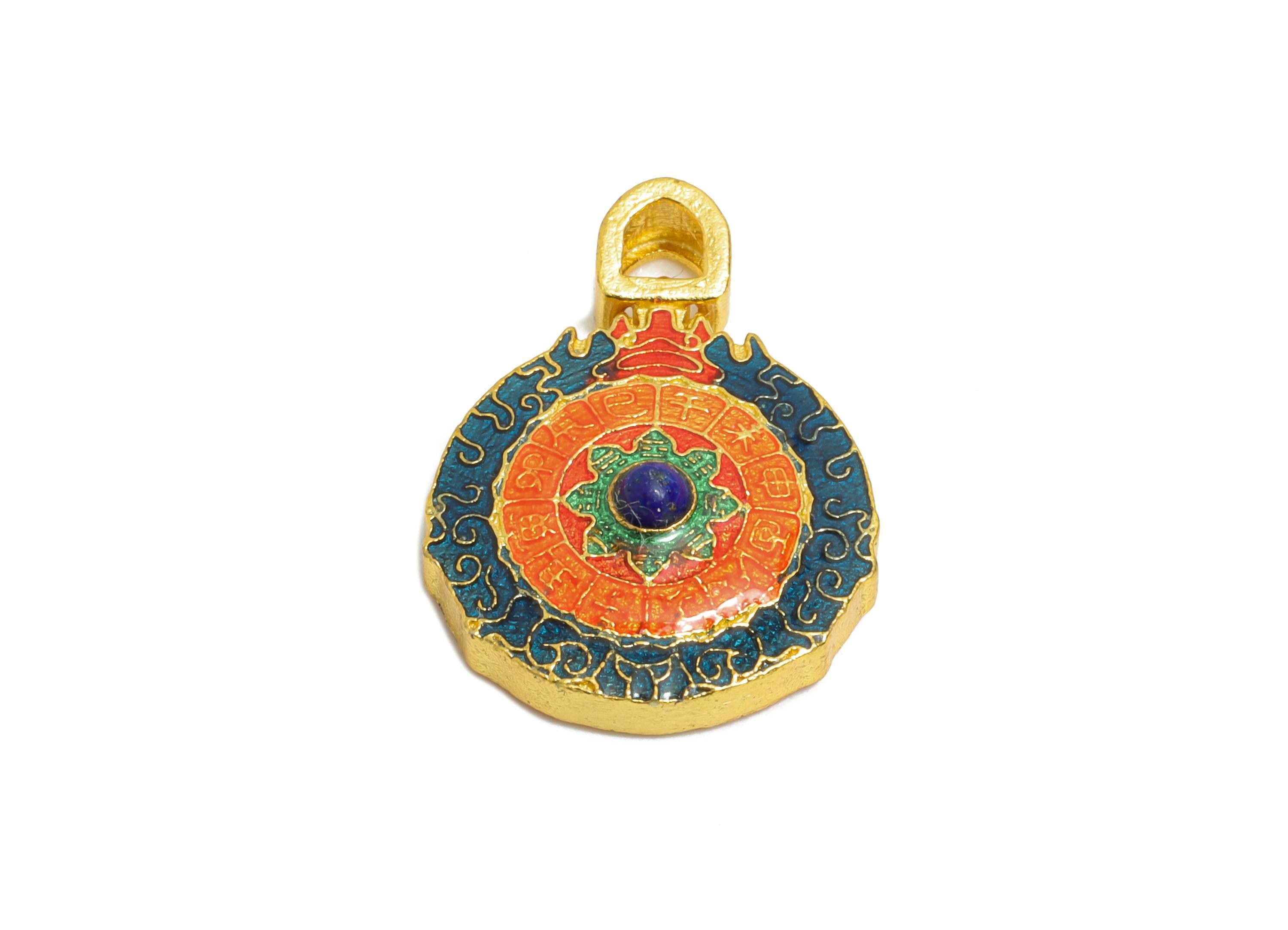 Brass Enamel Stone Charm -Traditional Good Luck Talisman - Jewelry for Bracelets & Necklaces - 24K Real Gold Plated - 18x13x4mm - RGP10986