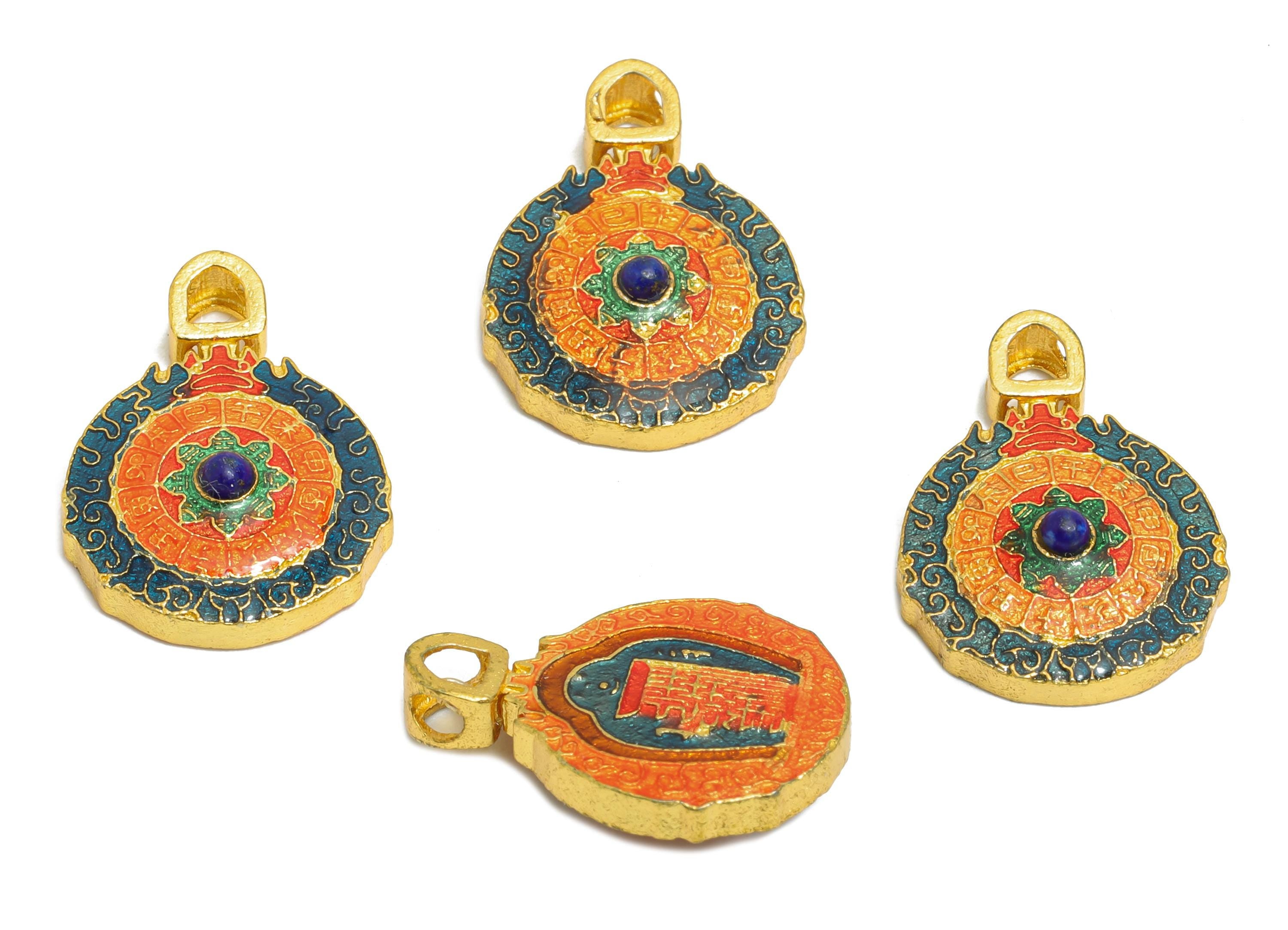 Brass Enamel Stone Charm -Traditional Good Luck Talisman - Jewelry for Bracelets & Necklaces - 24K Real Gold Plated - 18x13x4mm - RGP10986