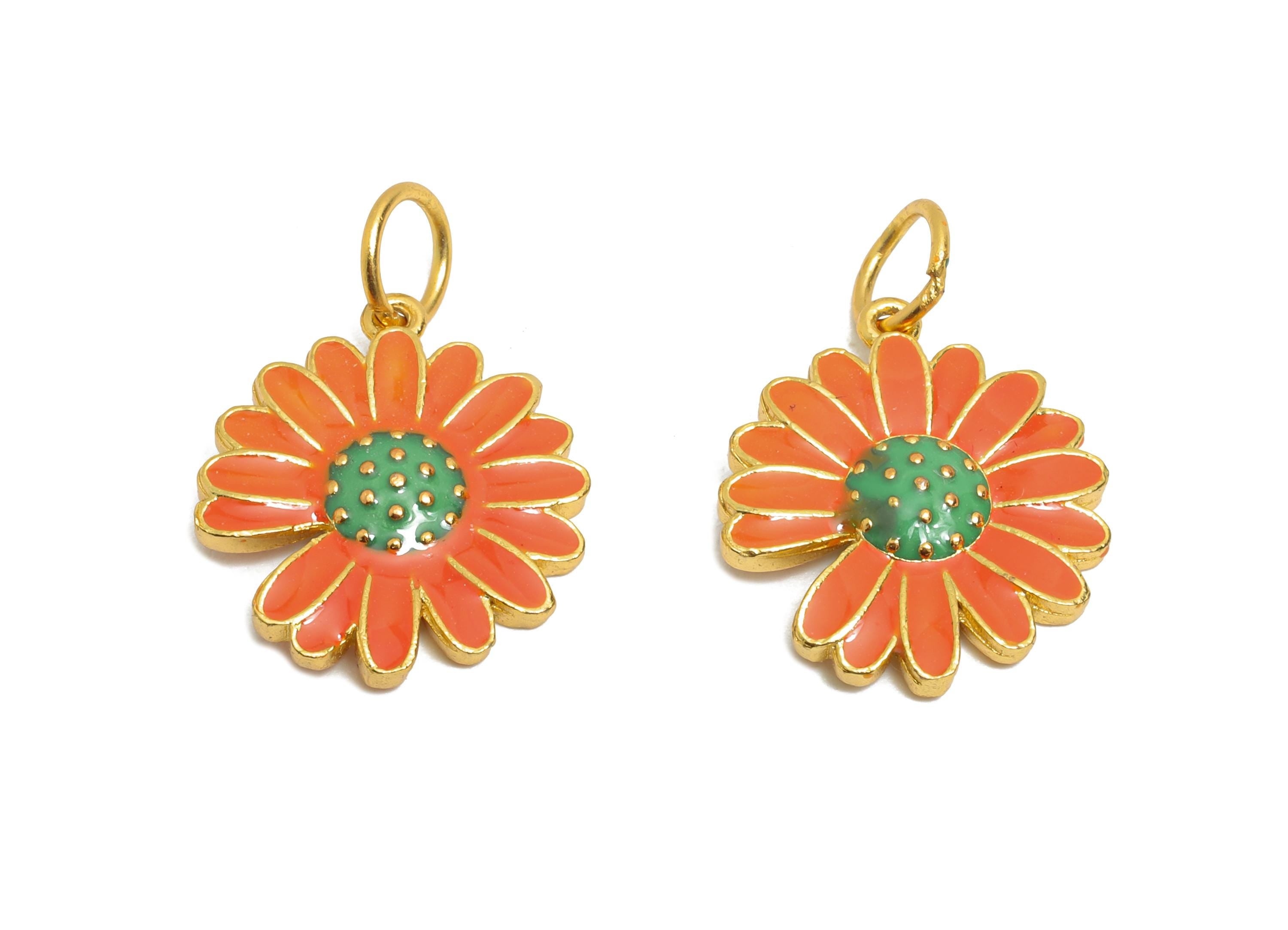 Brass Enamel Daisy Charm - Tropical Floral Charm for Jewelry Making - For Bracelets & Necklaces - 24K Real Gold Plated - 16x14x3mm -RGP10984