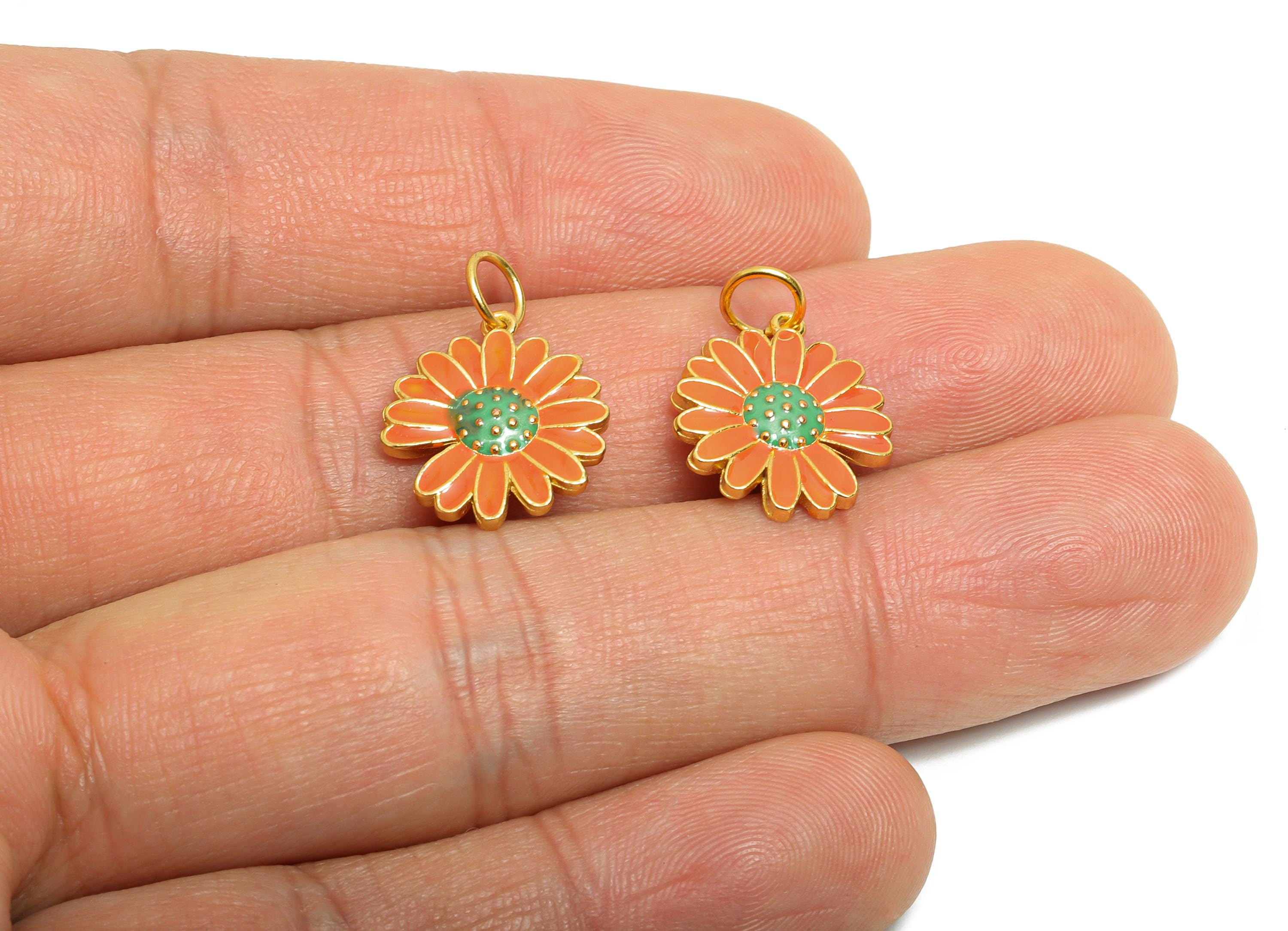 Brass Enamel Daisy Charm - Tropical Floral Charm for Jewelry Making - For Bracelets & Necklaces - 24K Real Gold Plated - 16x14x3mm -RGP10984