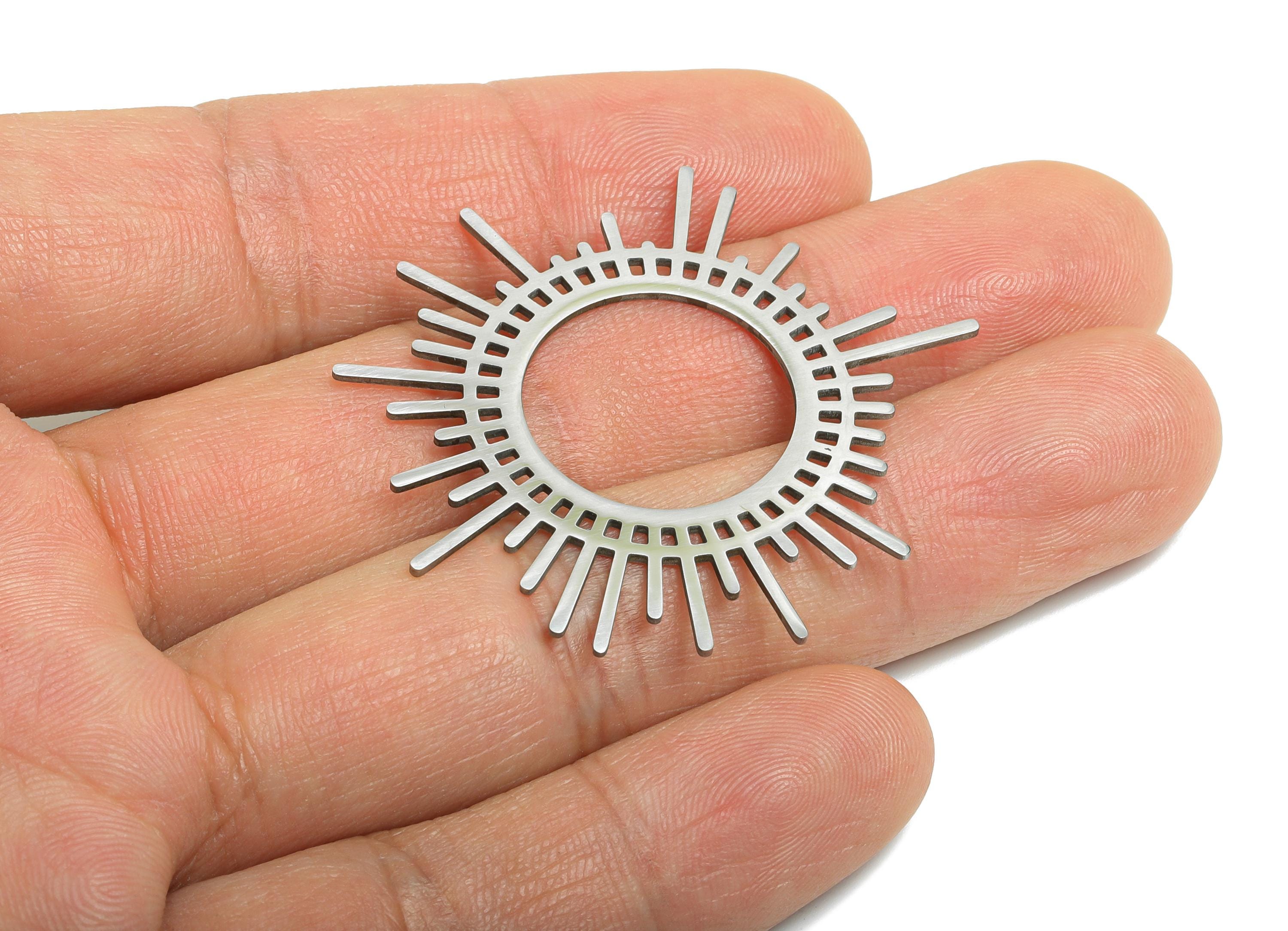 Steel Sunburst Pendant - Radiant Boho Sun Component - Artistic Flat Metal Jewelry Supplies - DIY Craft Making - 44.7x41.24x0.98mm - SS2342 - DOMEDBAZAAR