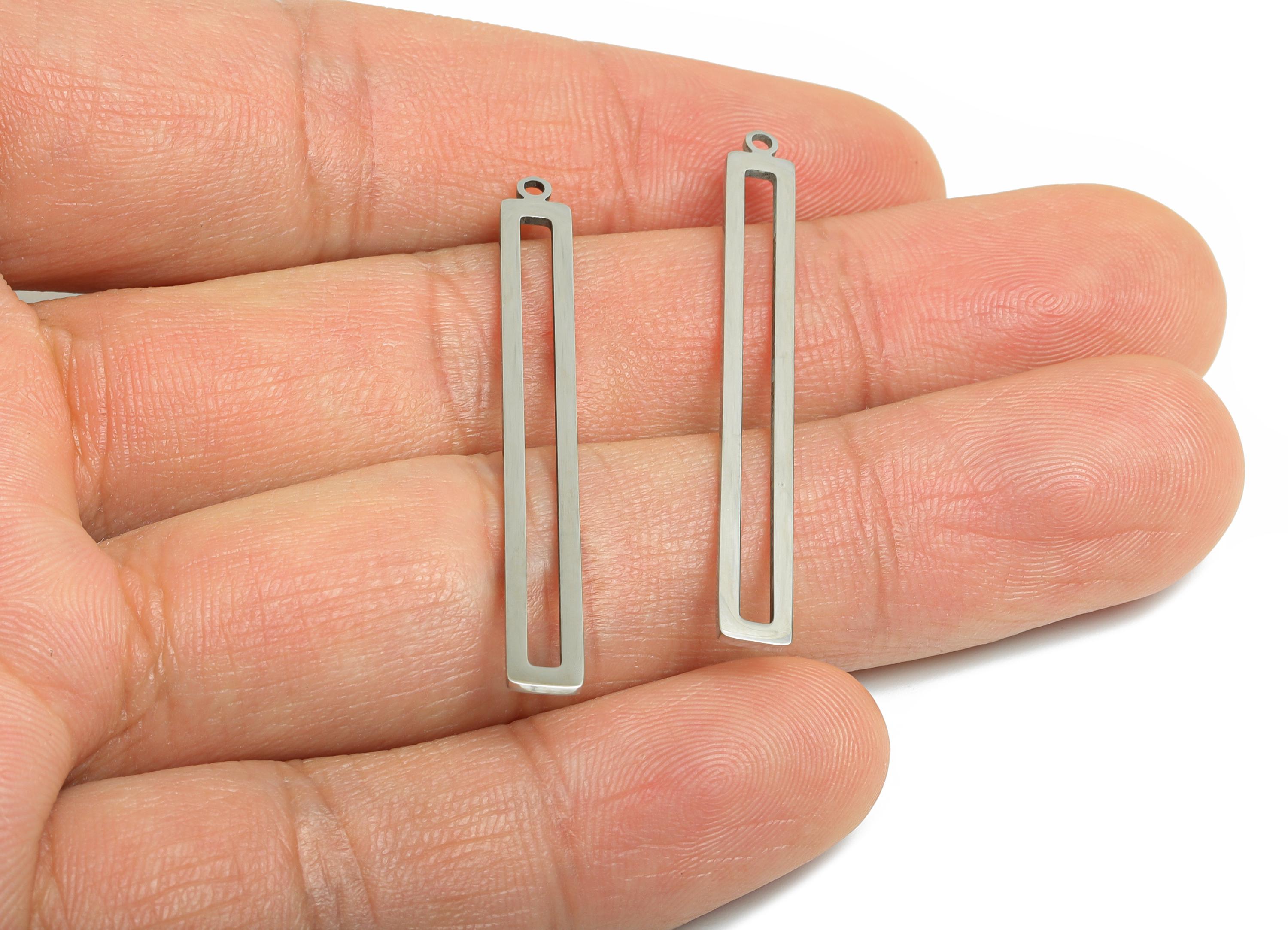 Steel Rectangle Stick Pendant - Minimalist Sleek Bar Charms for DIY Jewelry - Modern Geometric Stick Pendant - 42.65x4.78x0.98mm - SS2346 - DOMEDBAZAAR