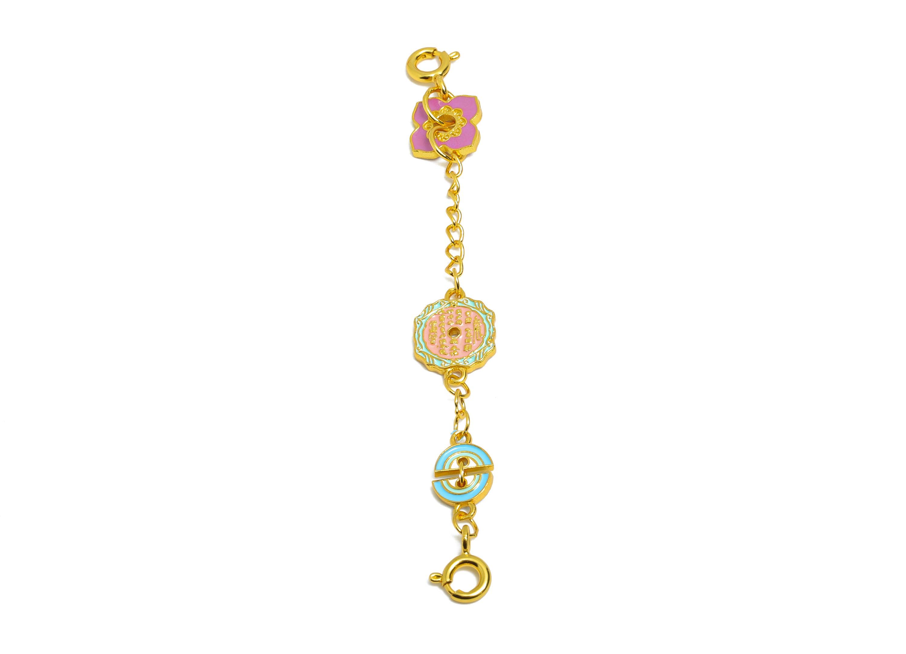 Brass Enamel Link Clasp for Bracelets - Floral Charm for Jewelry Making - Colorful Connector  - 24K Real Gold Plated - 73x8x1.31mm -RGP11008