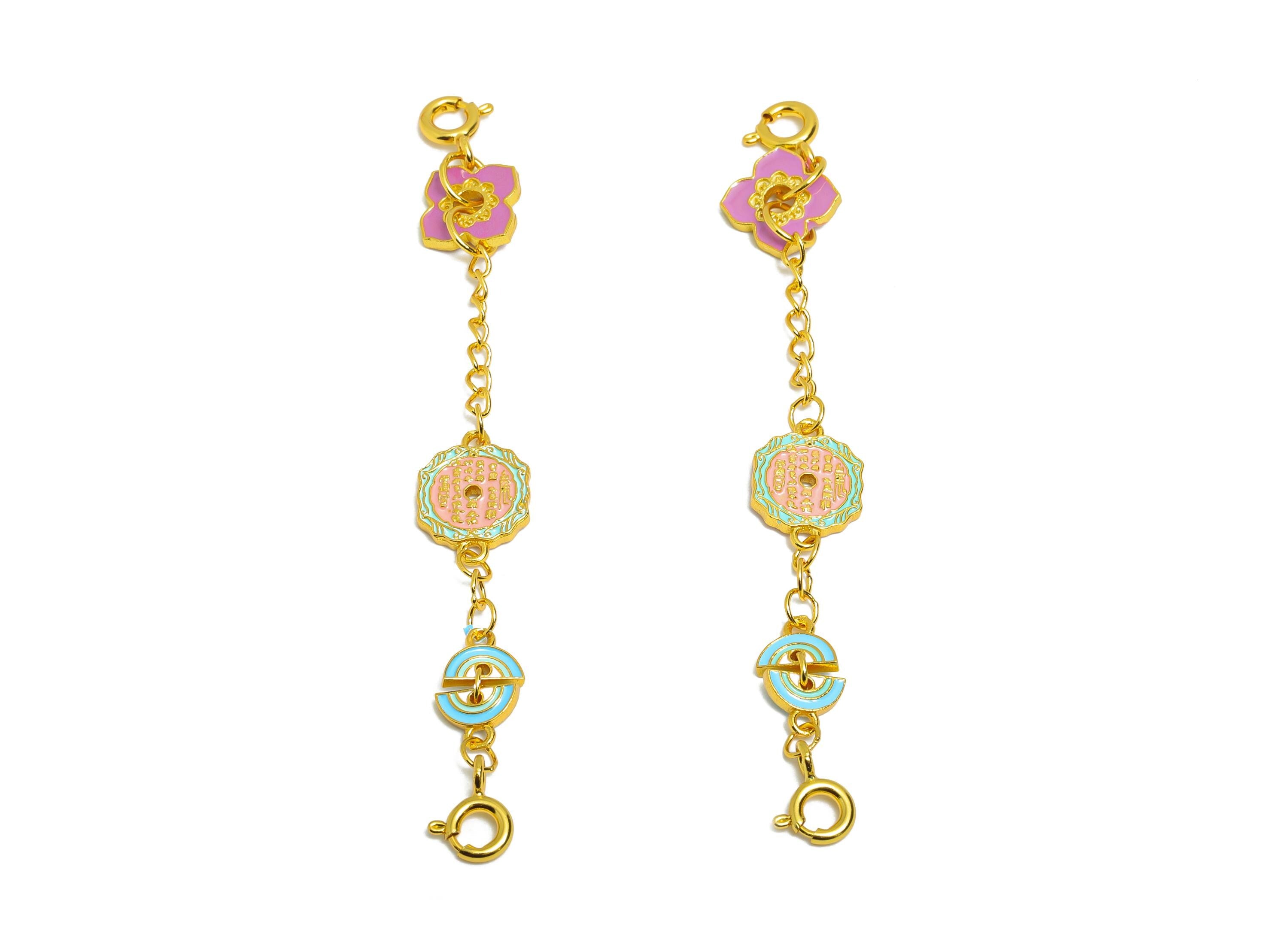 Brass Enamel Link Clasp for Bracelets - Floral Charm for Jewelry Making - Colorful Connector  - 24K Real Gold Plated - 73x8x1.31mm -RGP11008