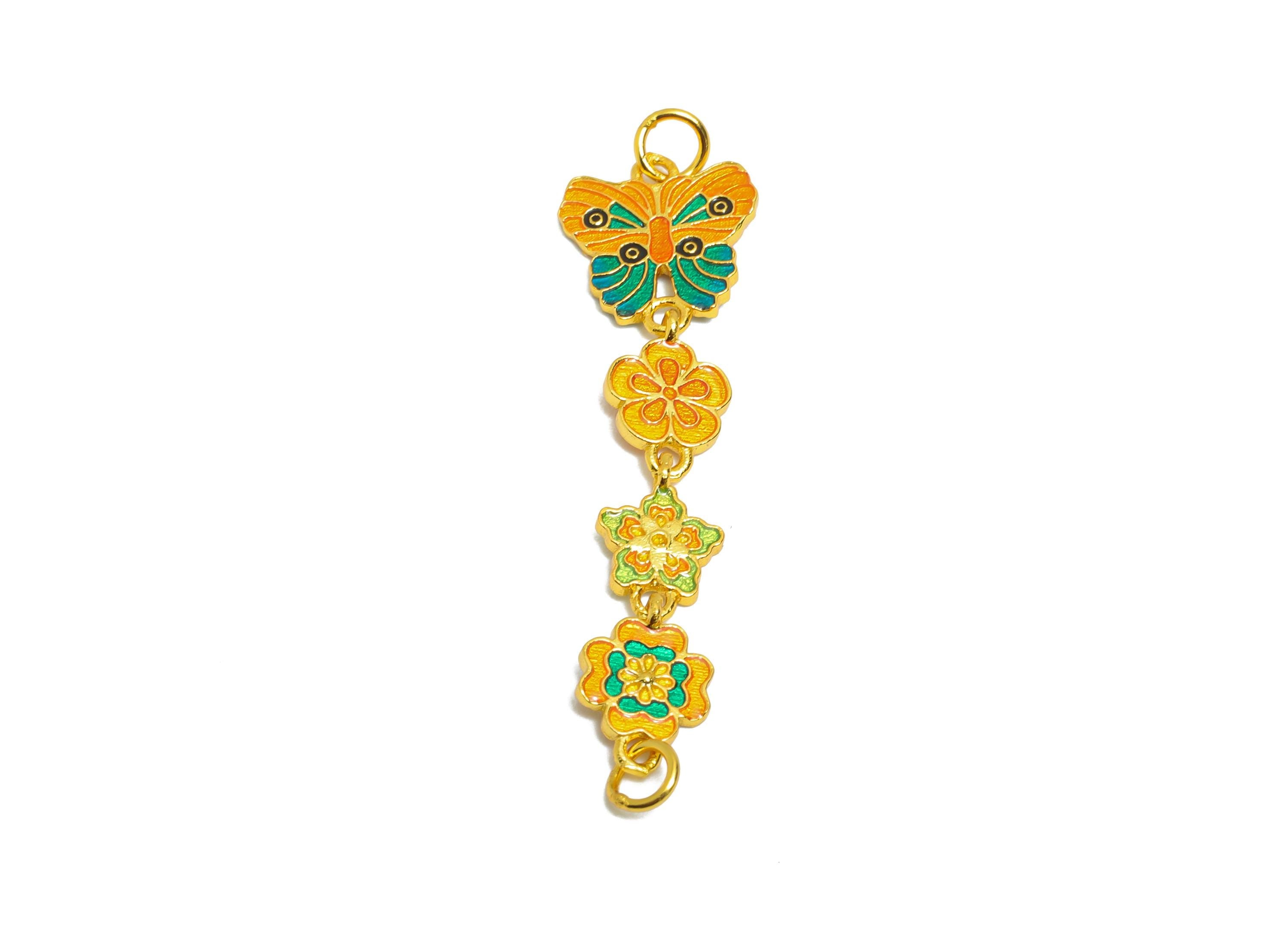 Brass Enamel Butterfly Link Charm for Bracelets - Charm for Jewelry Making - Colorful Connector  - 24K Real Gold Plated - 38x9x1mm-RGP11009