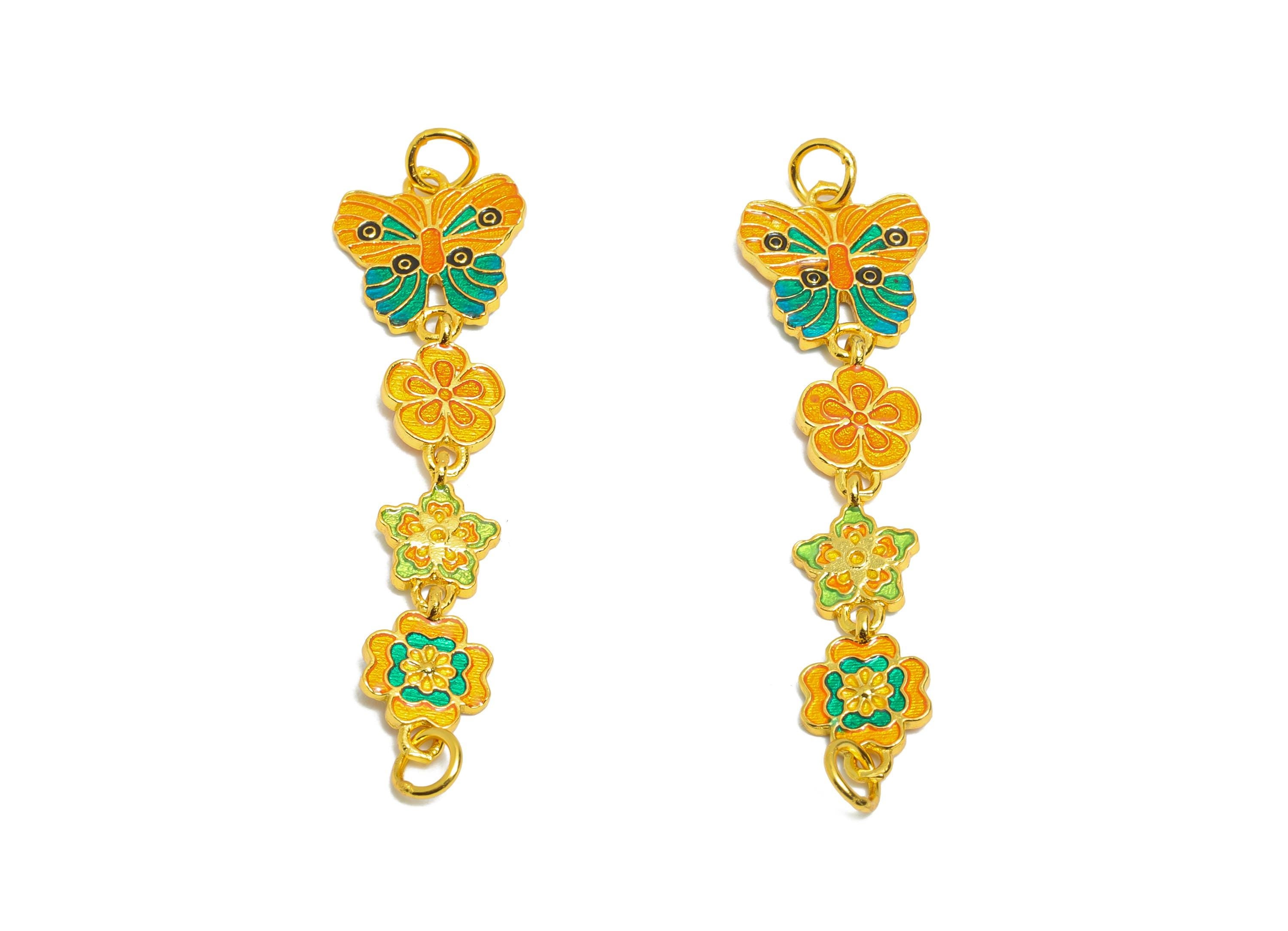Brass Enamel Butterfly Link Charm for Bracelets - Charm for Jewelry Making - Colorful Connector  - 24K Real Gold Plated - 38x9x1mm-RGP11009