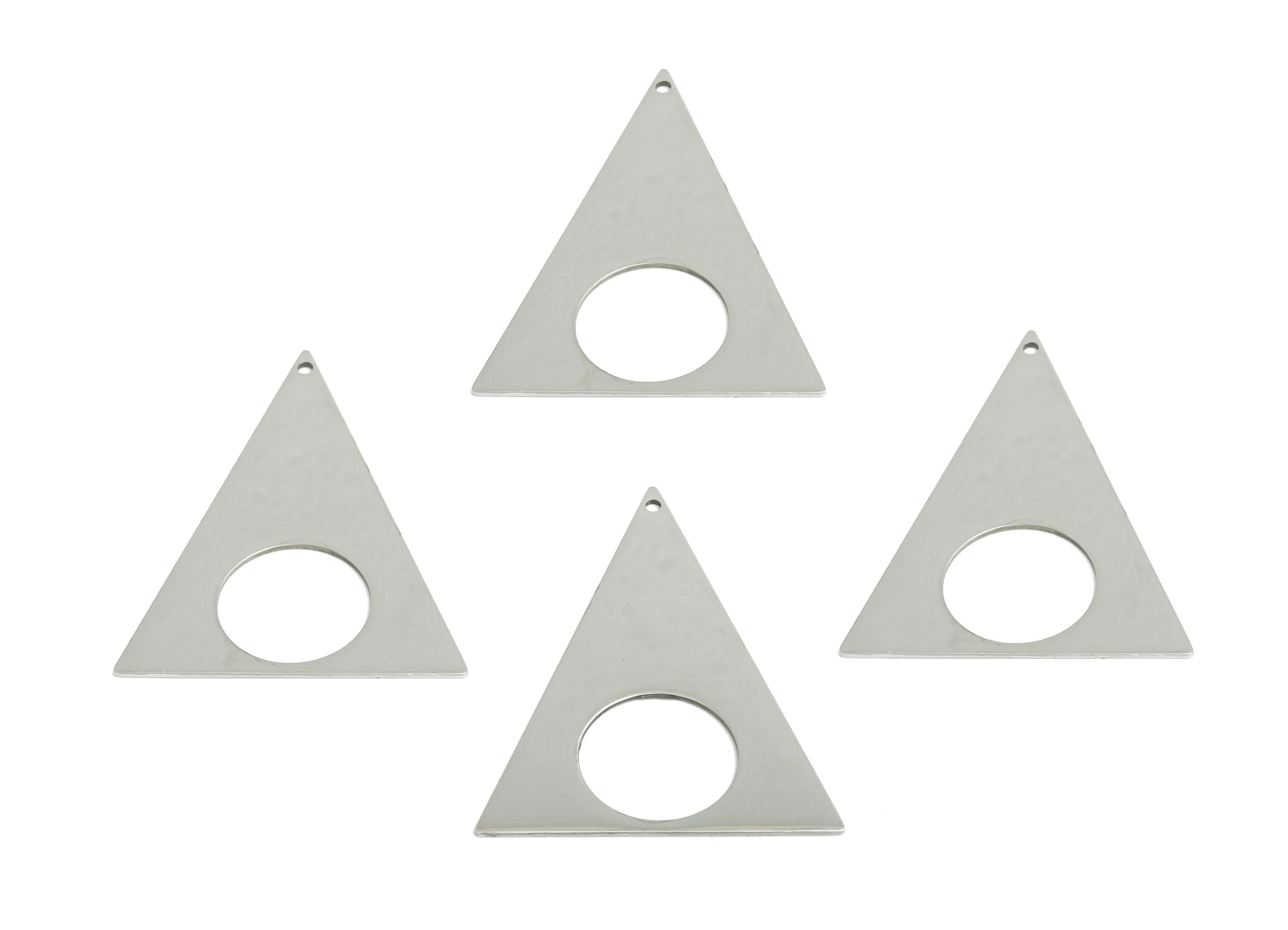 Steel Triangle Pendant - Hollow Round Geometric Component - Flat Metal Jewelry Supplies - DIY Craft Making - 48.24x38.48x0.98mm - SS2281 - DOMEDBAZAAR