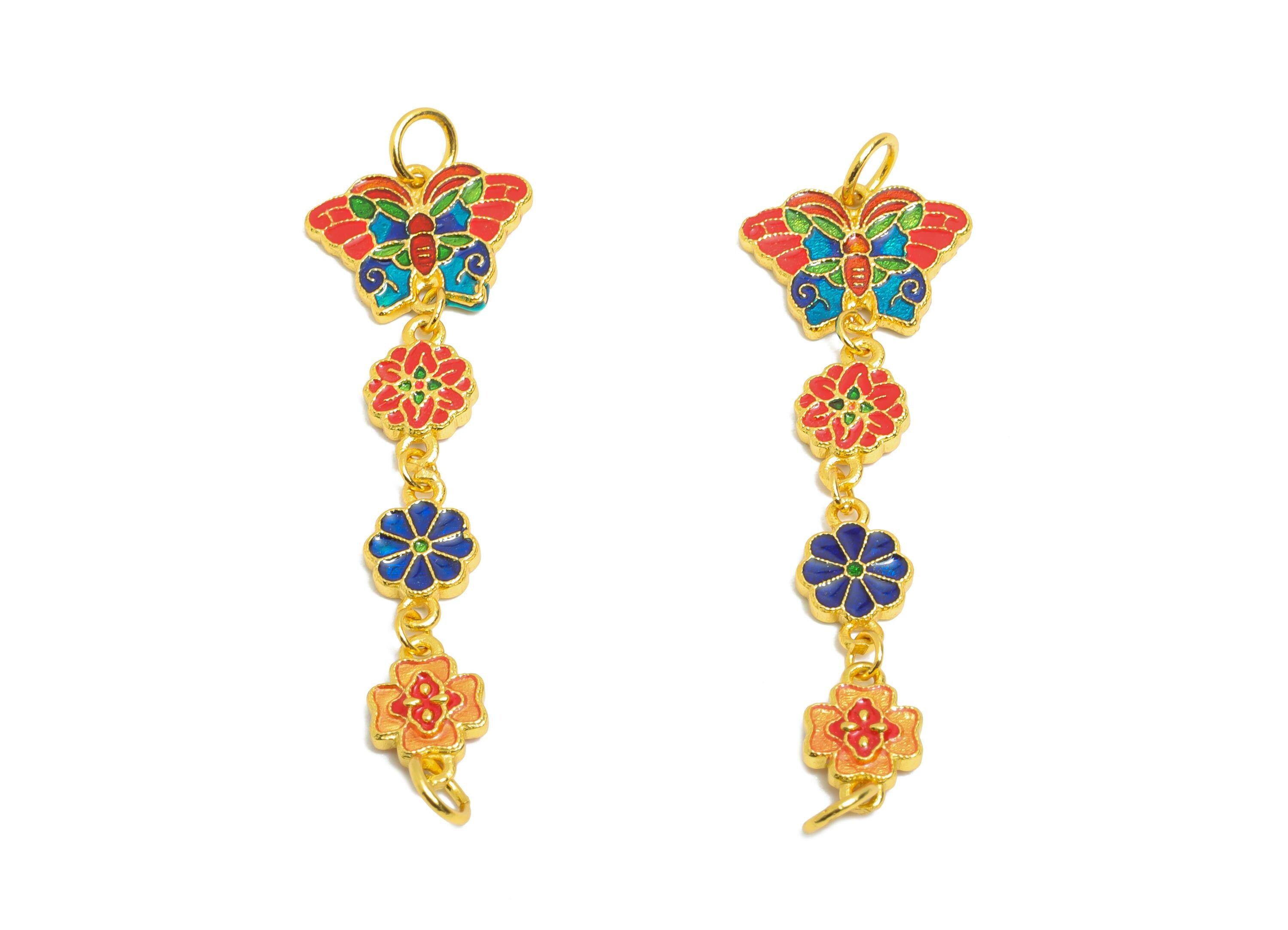Brass Enamel Butterfly Link Charm for Bracelet - Floral for Jewelry Making - Colorful Connector  - 24K Real Gold Plated - 40x11x1mm-RGP11010