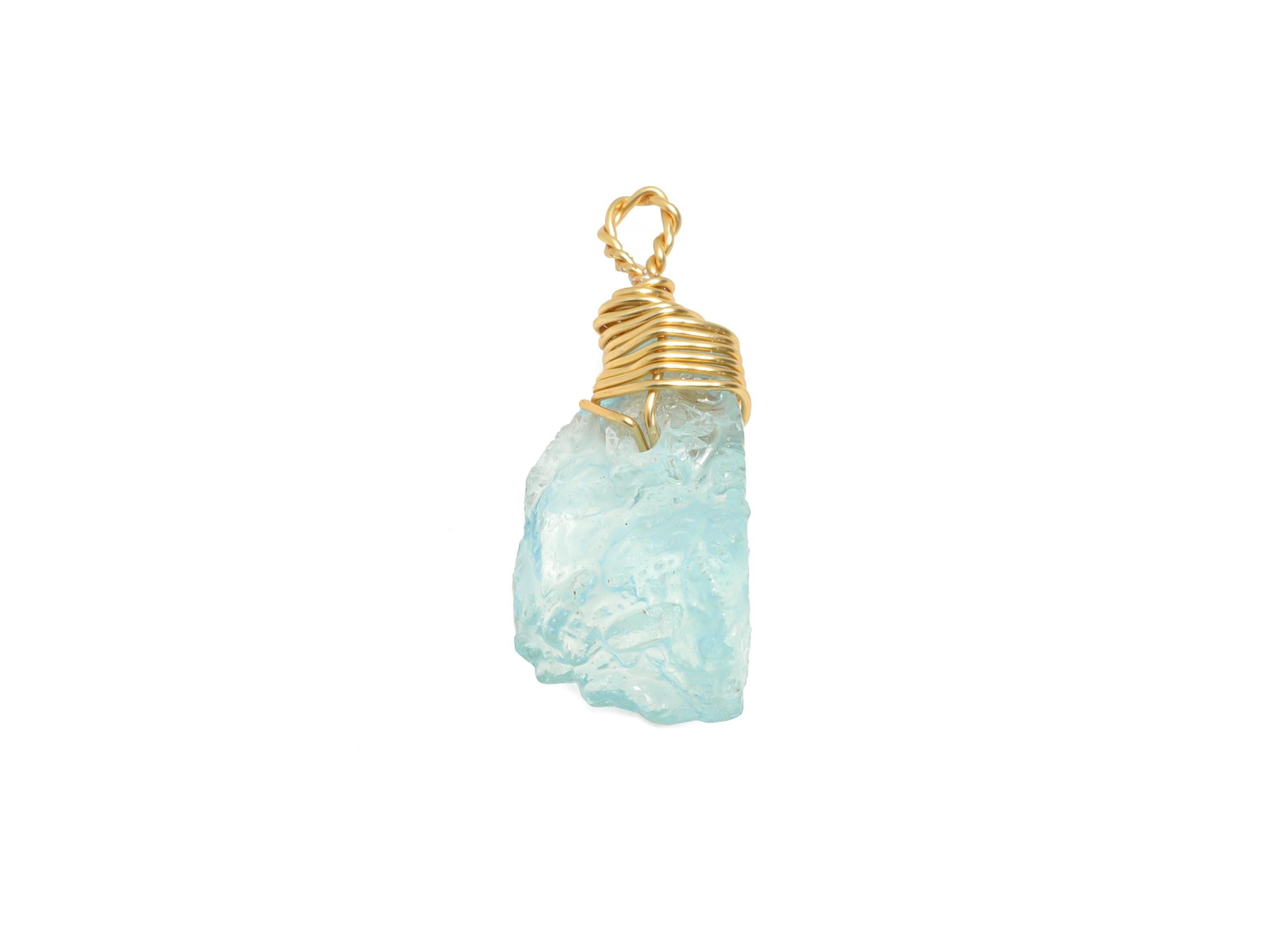 Raw Aquamarine Pendant - Brass Wire Wrapped Crystal Necklace Pendant - Handmade Wire Wrapped Jewelry - Healing Stone - 22x8x7.5mm - NS3039