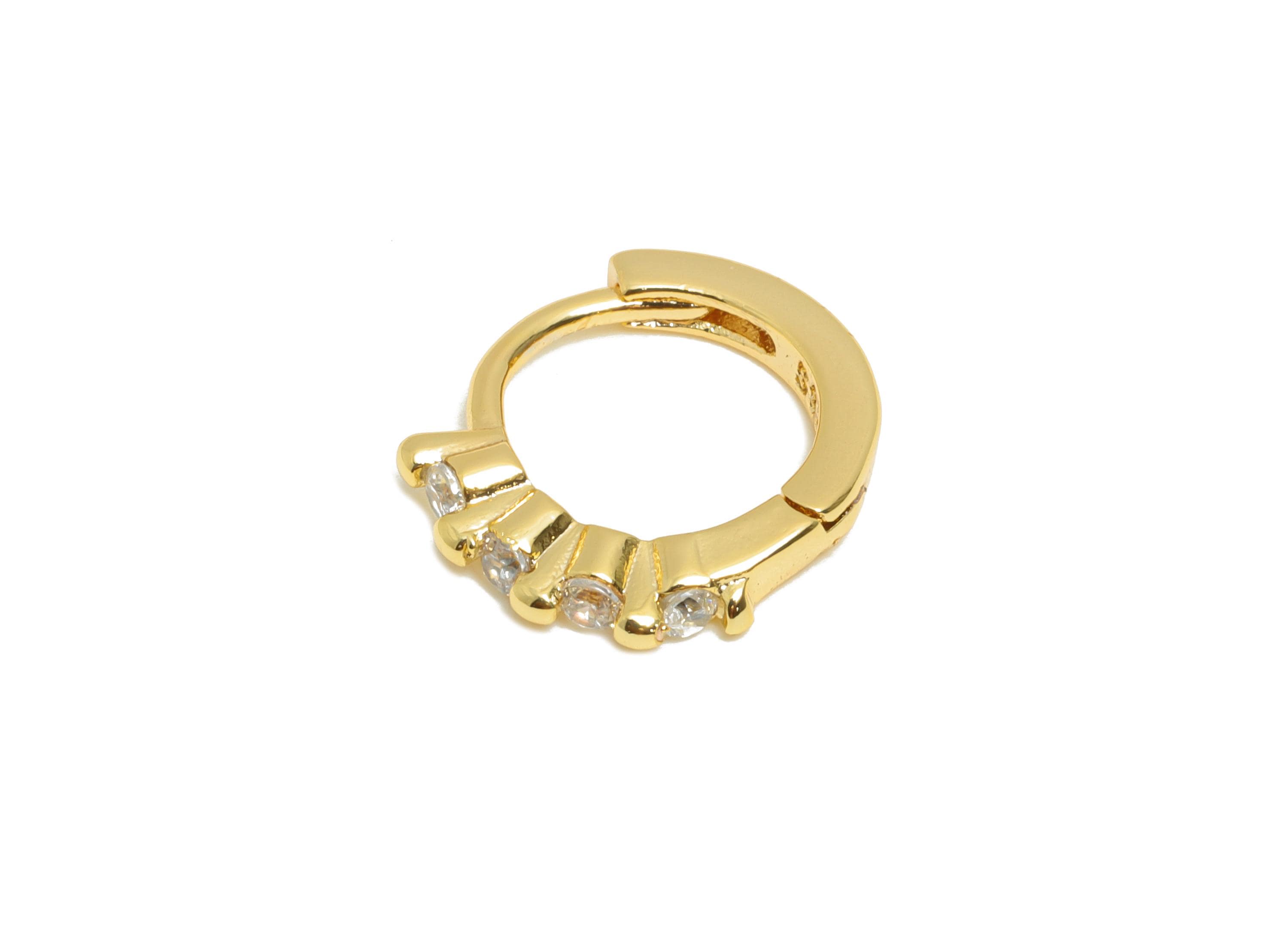 Brass CZ Round Huggie Hoop Earring - Minimalist Circle Zircon Earring - Classic Huggie Hoop Clasp - 18K Gold Plated - 12x10x1.7mm - RGP10944 - DOMEDBAZAAR