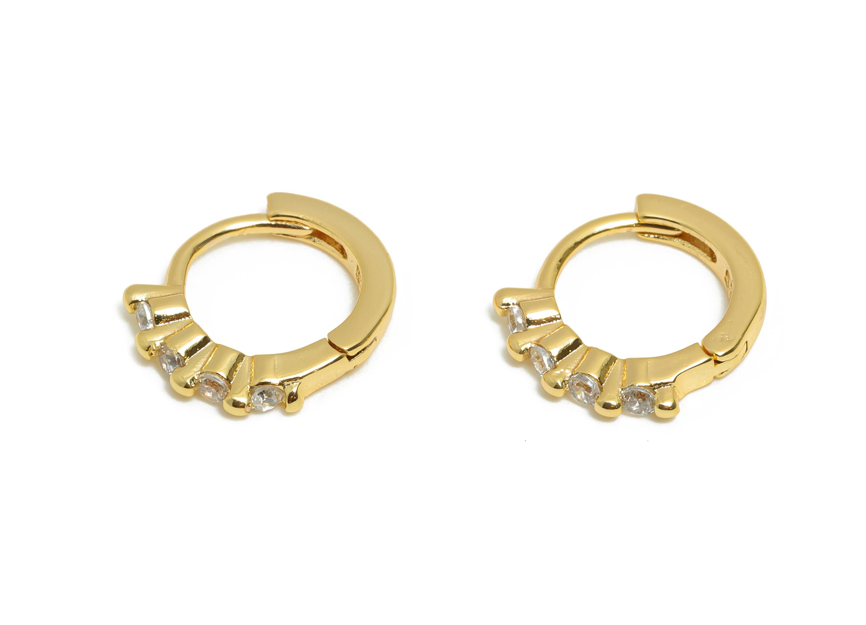 Brass CZ Round Huggie Hoop Earring - Minimalist Circle Zircon Earring - Classic Huggie Hoop Clasp - 18K Gold Plated - 12x10x1.7mm - RGP10944 - DOMEDBAZAAR