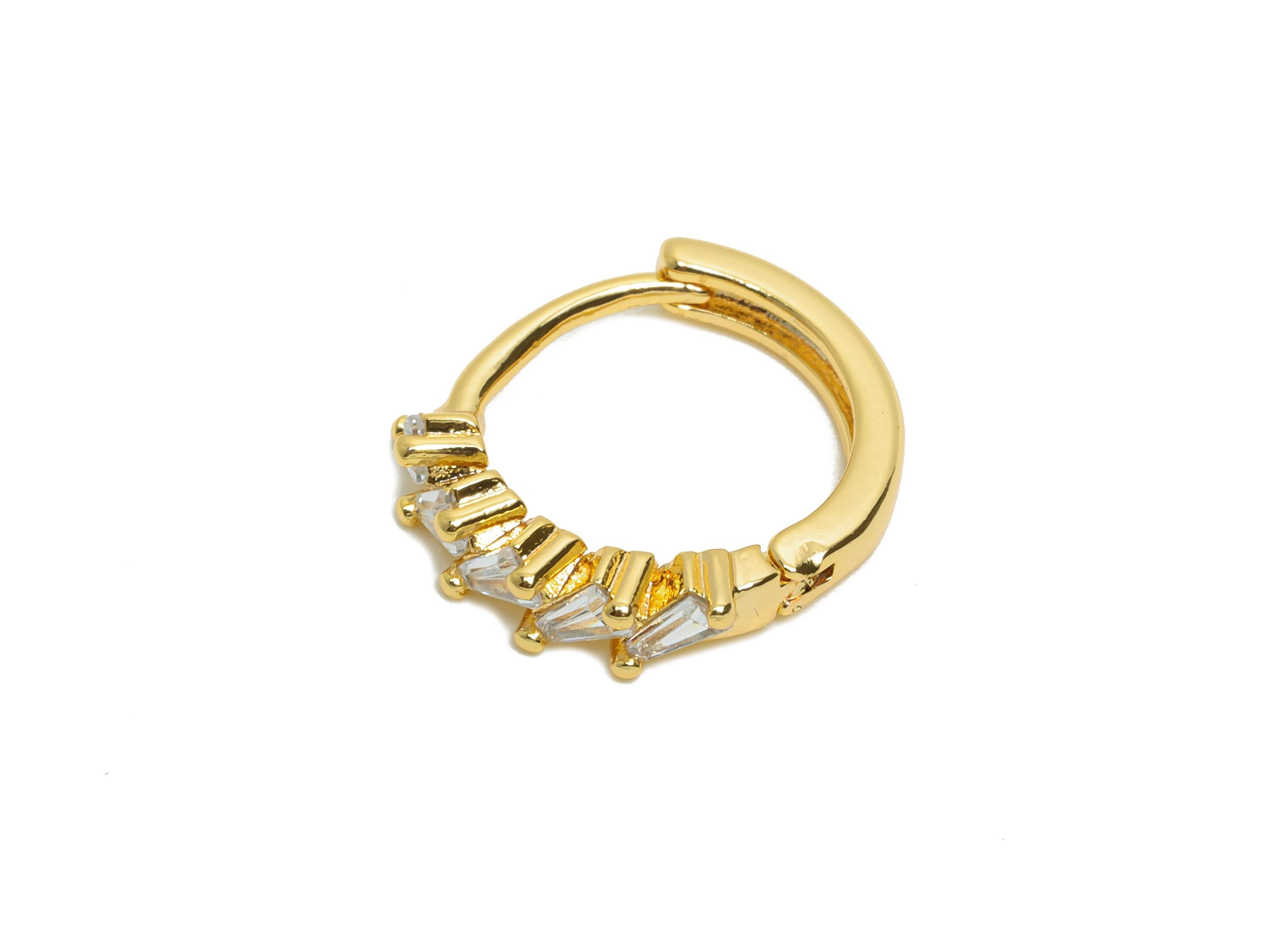 Brass CZ Huggie Hoop Earring - Brass Geometric Zircon Earring - Classic Huggie Hoop Clasp - 18K Real Gold Plated - 14.5x13x3.33mm - RGP10931 - DOMEDBAZAAR