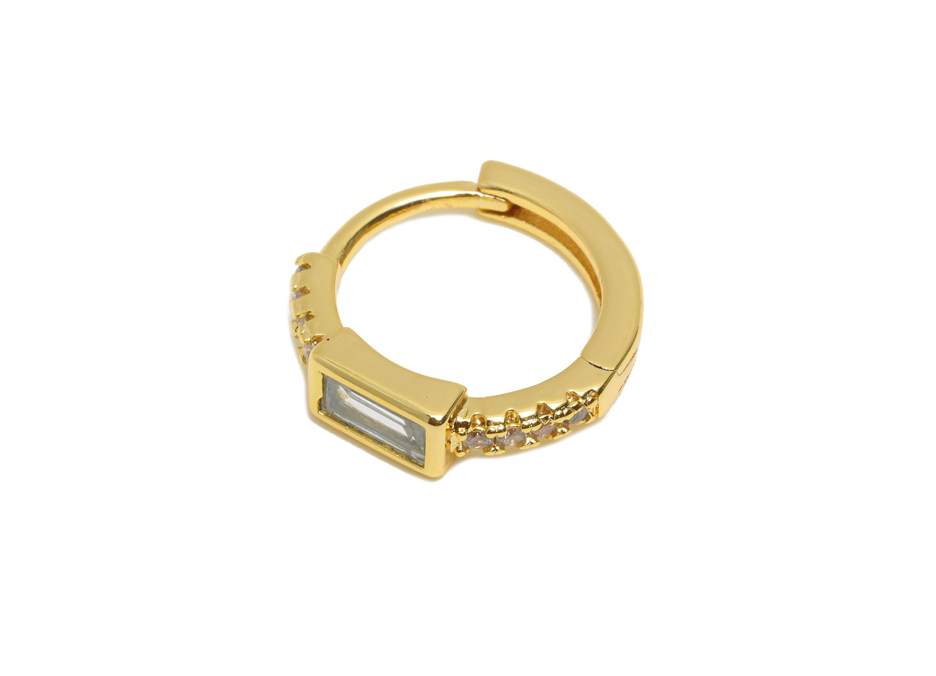 Brass CZ Huggie Hoop Earring - Brass Rectangle Zircon Earring - Modern Huggie Hoop Clasp - 18K Real Gold Plated - 13.7x13.4x3.6mm - RGP10927 - DOMEDBAZAAR