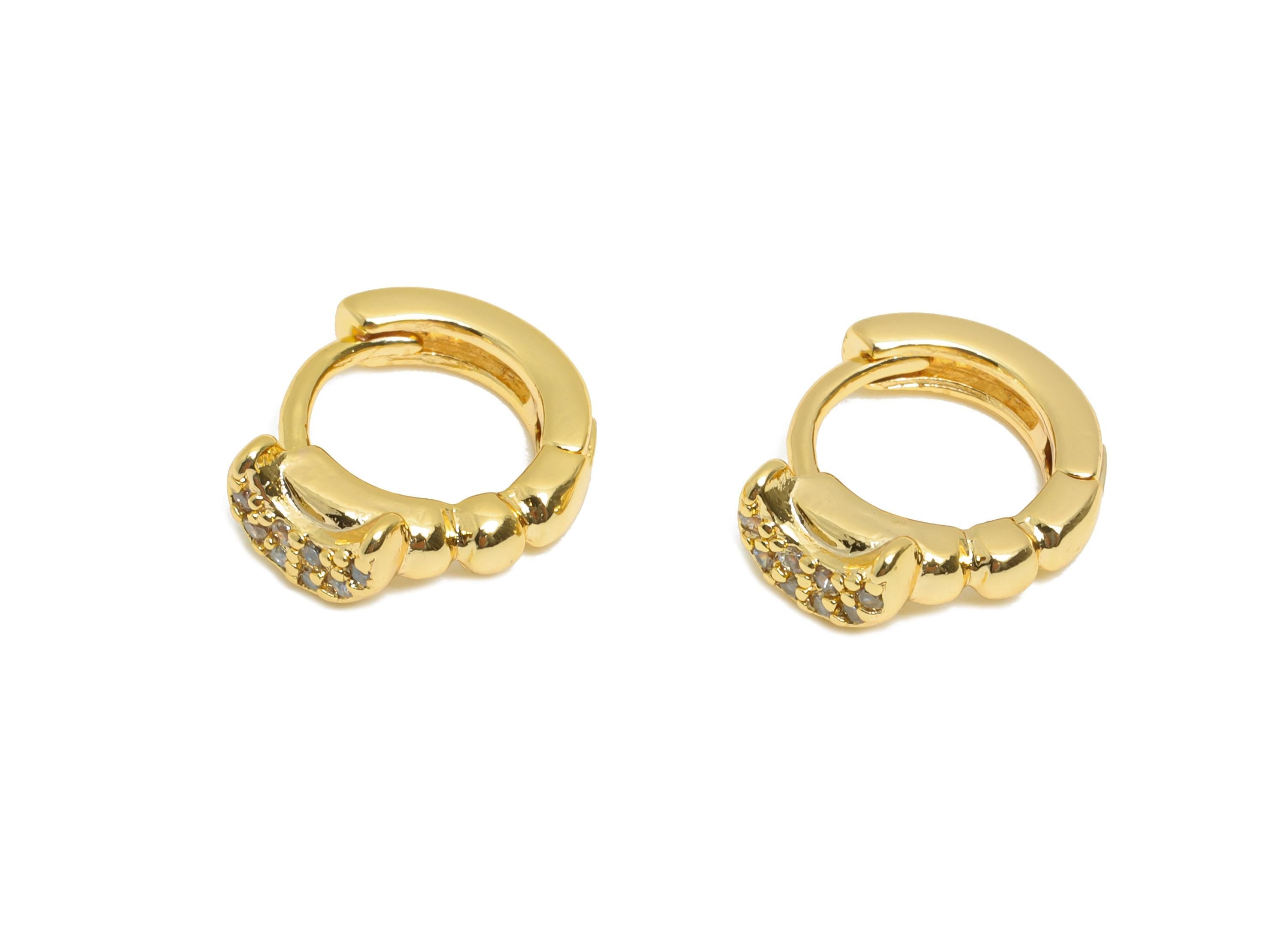 Brass CZ Huggie Hoop Earring - Brass Celestial Crescent Earring - Zircon Huggie Hoop Clasp - 18K Real Gold Plated - 10.9x9x3.8mm - RGP10920