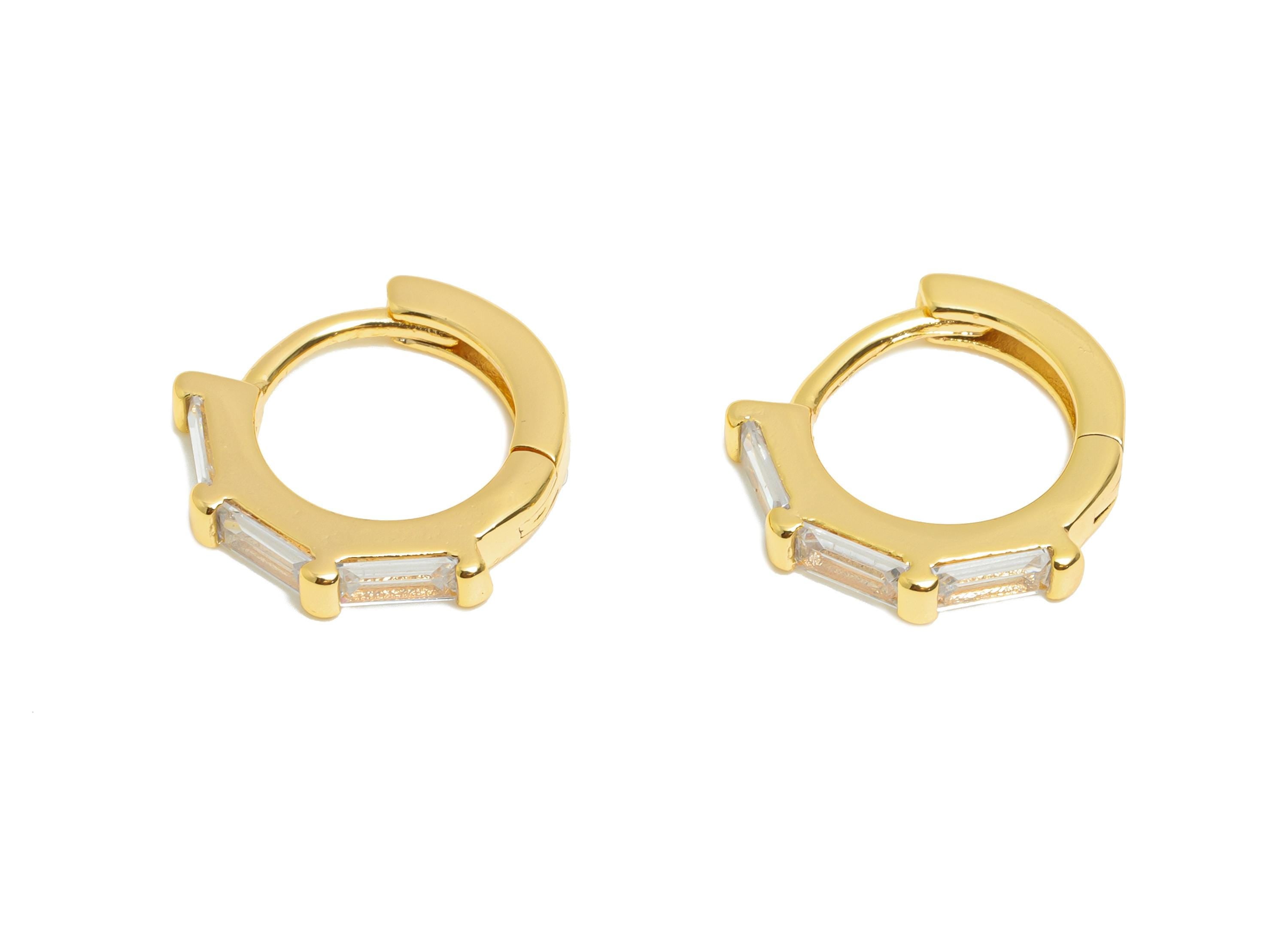 Brass CZ Round Huggie Hoop Earring - Minimalism Circle Zircon Earring - Classic Huggie Hoop Clasp - 18K Gold Plated - 12.9x12x2mm - RGP10911 - DOMEDBAZAAR