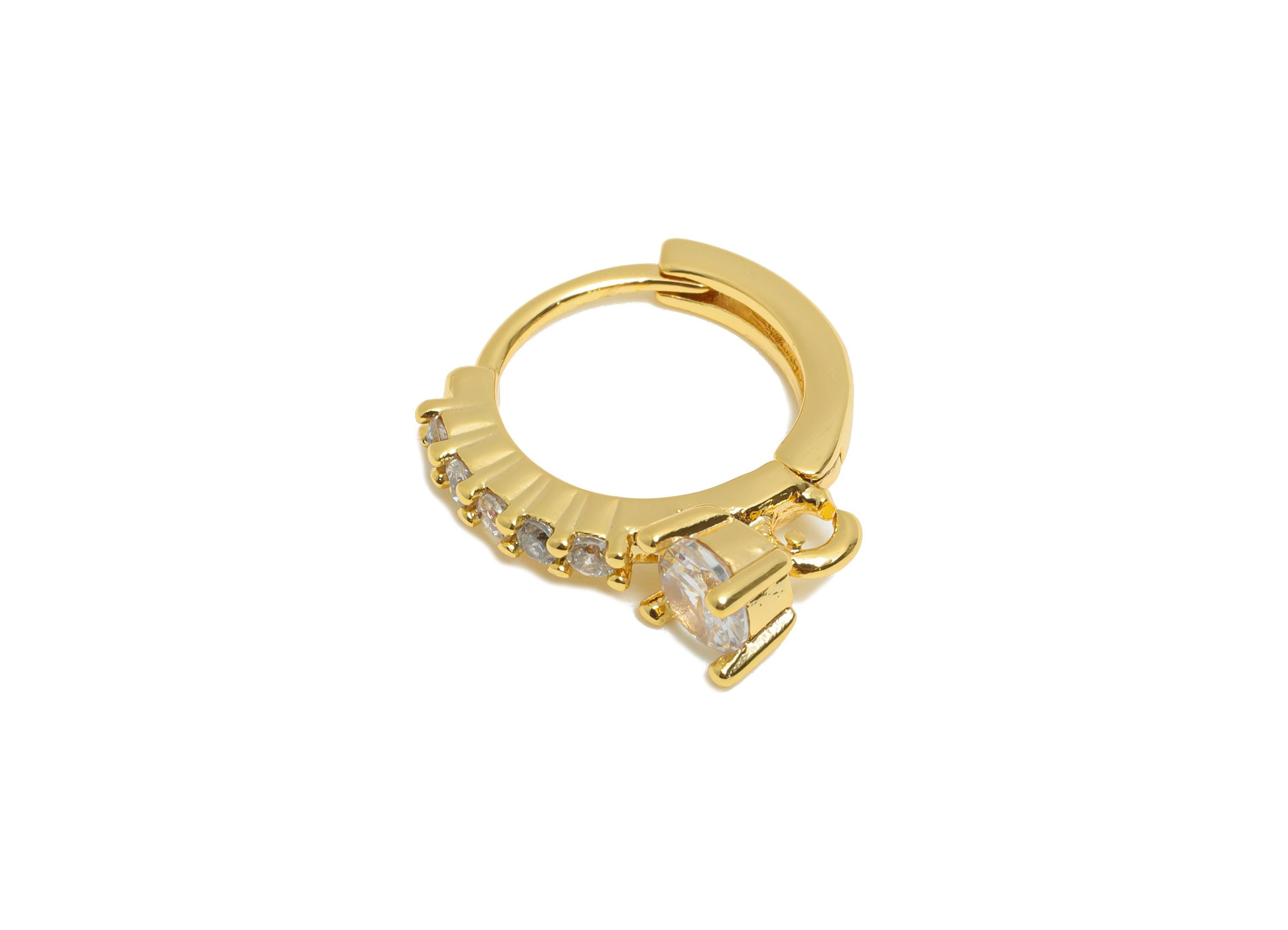 Brass CZ Round Huggie Hoop Earring - Brass Zircon Earring with Loop - Dainty Huggie Hoop Clasp - 18K Real Gold Plated - 14x13x3mm - RGP10941 - DOMEDBAZAAR