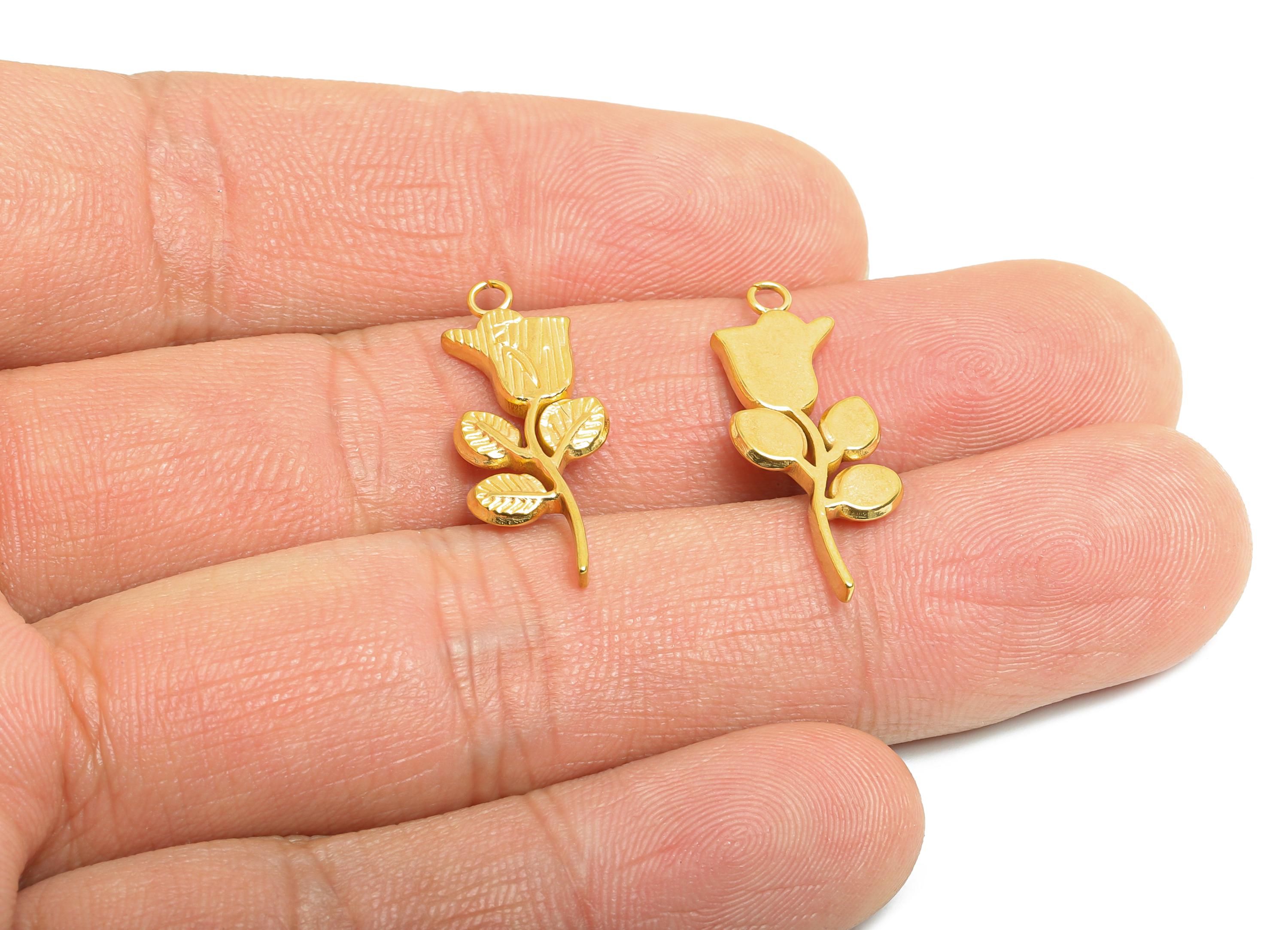 Steel Rose Earring Charm - DIY Unique Floral Earring Charm - DIY Jewelry Making Supplies - 18k Vacuum Plating - 25.44x9.78x2.06mm - SS2356 - DOMEDBAZAAR