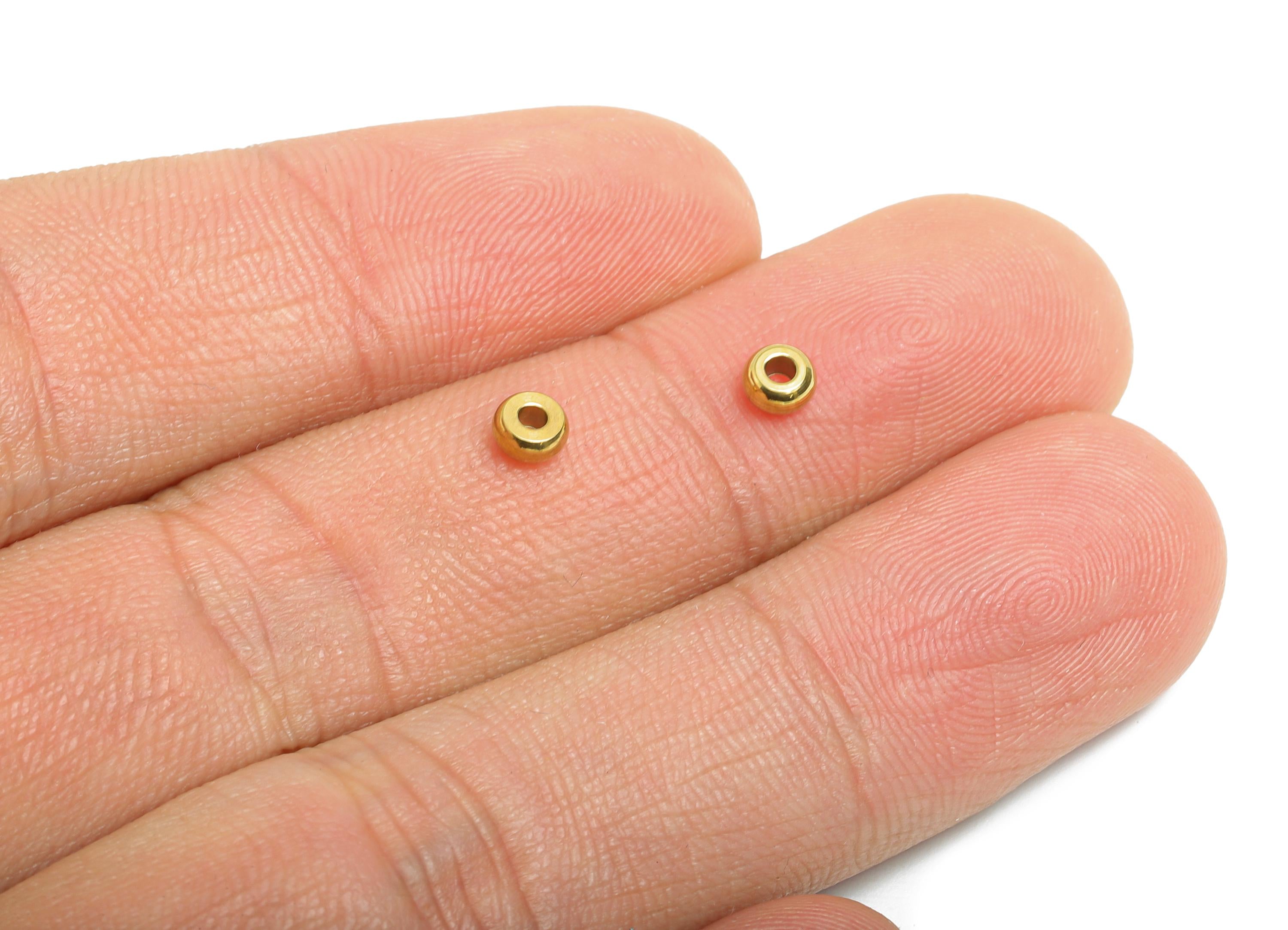4mm Steel Spacer Bead - Beading Accessories for Bracelet or Necklace - Metal Bead for Jewelry Making - 18K Vacuum Plated - 4x4x2mm -SS2348G - DOMEDBAZAAR