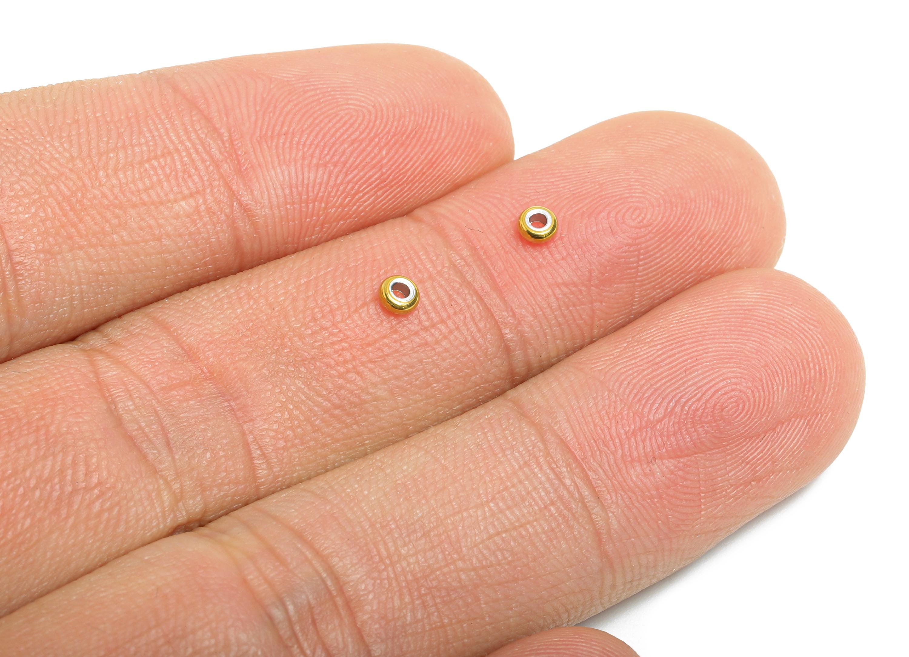 3mm Steel Rondella Spacer Bead - Metal Bead for Beading & Crafting - Jewelry Accessories for Necklace - 18K Vacuum Plated - 3x3x1mm - SS2214