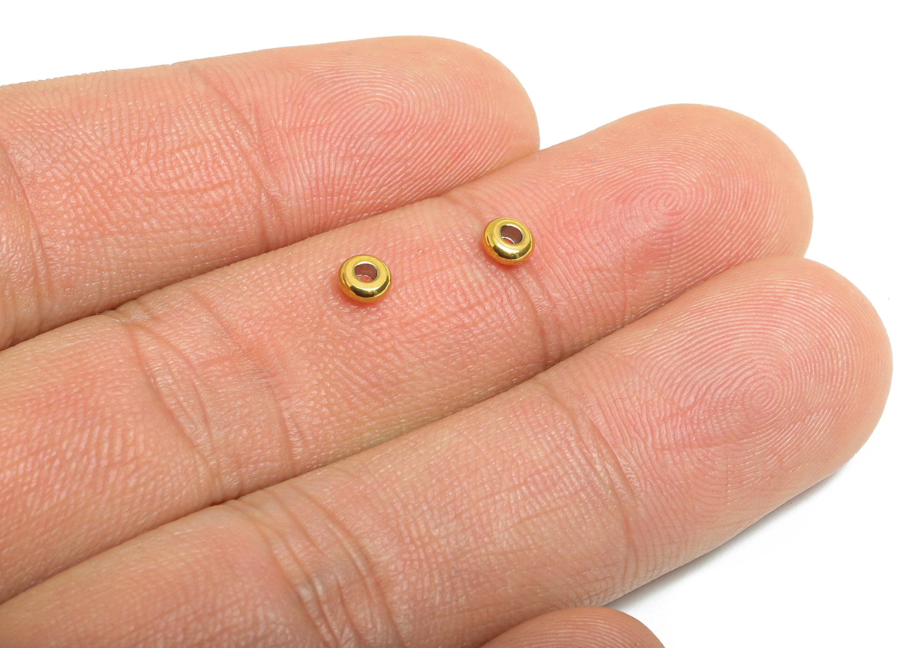 4mm Steel Rondella Spacer Bead - Metal Bead for Beading & Crafting - Jewelry Accessories for Necklace - 18K Vacuum Plated-3.9x3.9x1mm-SS2362 - DOMEDBAZAAR