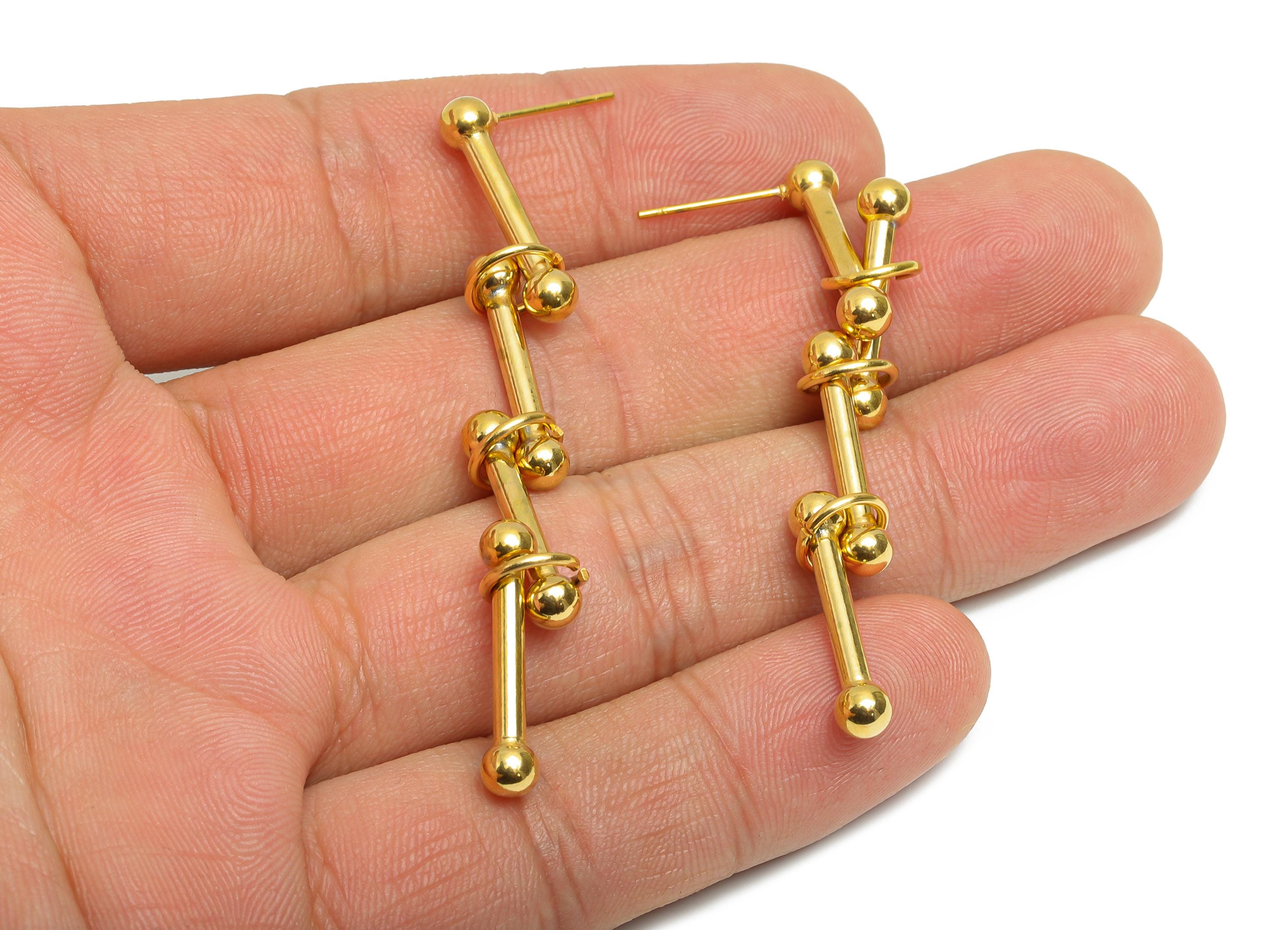 Steel Barbell Earring Stud - Modern Dangle Earring Post - Trendy Modern Geometric Earring Post - Vacuum Gold Plating - 63x7x5.3mm - SS2243 - DOMEDBAZAAR