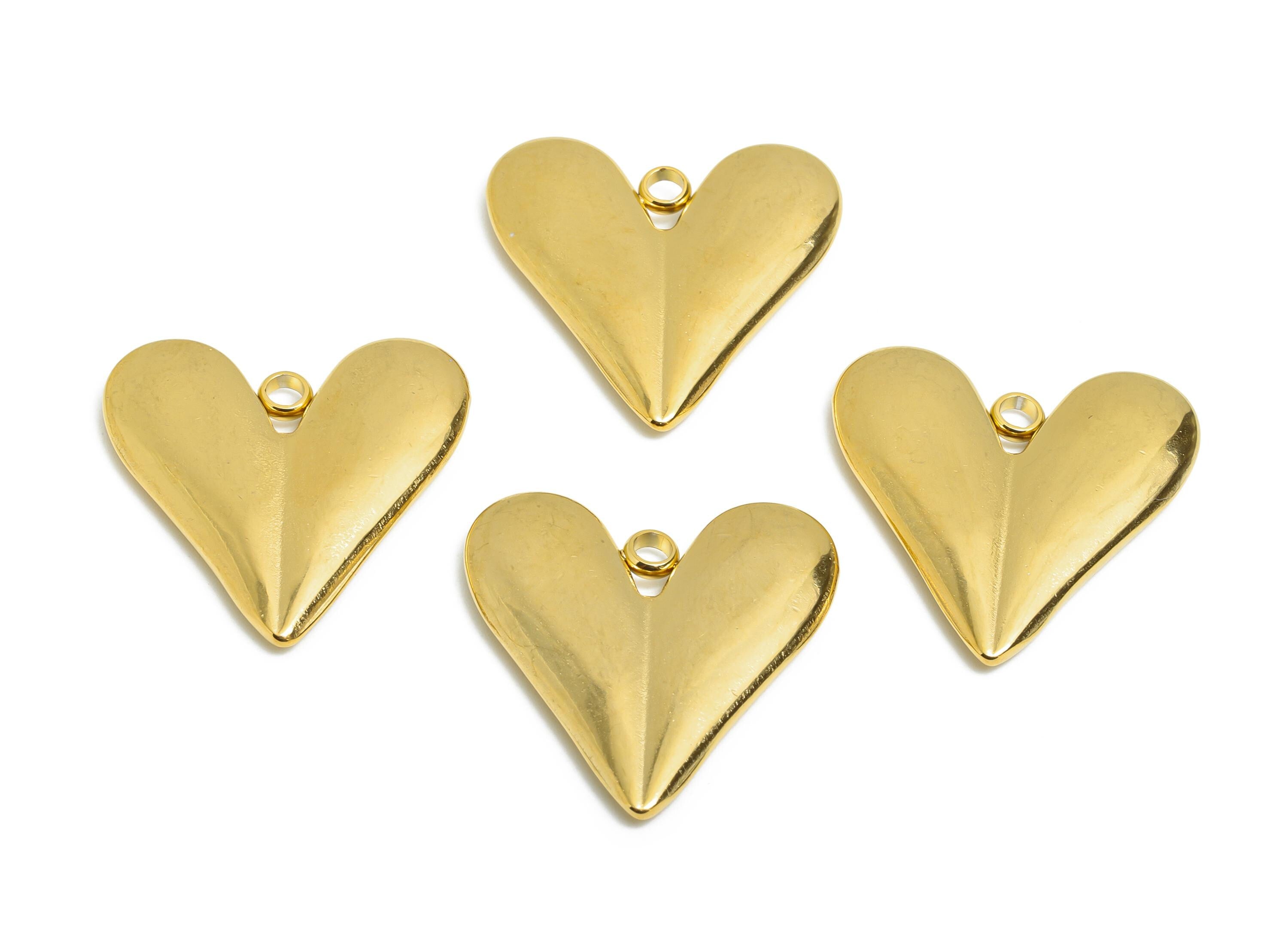 Stainless Steel Heart Pendant - Minimalist Metal Heart Necklace Pendant - Unique Handmade Jewelry - 18K Vacuum Plated - 26x25x3mm - SS2189G - DOMEDBAZAAR