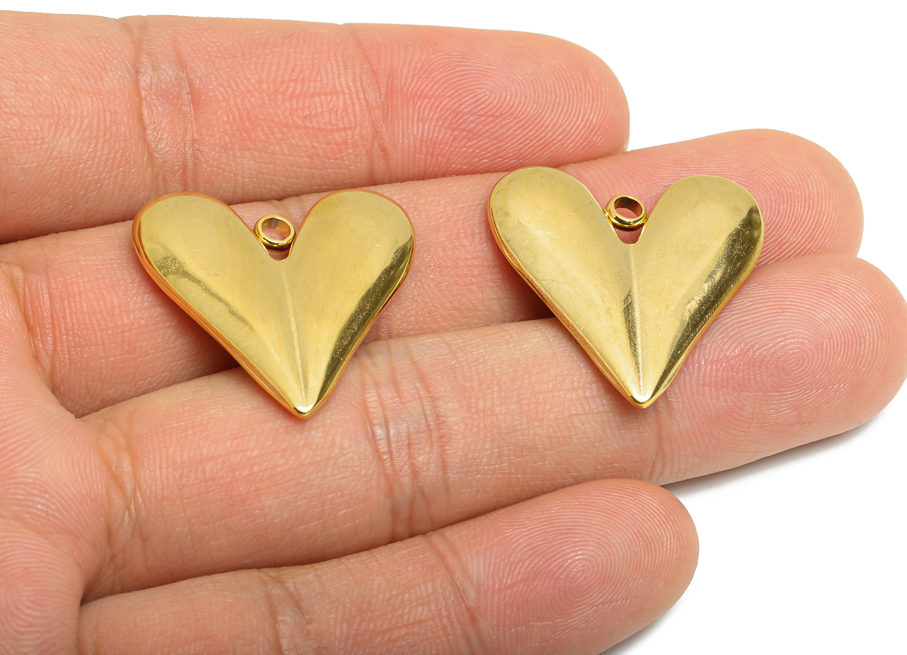 Stainless Steel Heart Pendant - Minimalist Metal Heart Necklace Pendant - Unique Handmade Jewelry - 18K Vacuum Plated - 26x25x3mm - SS2189G - DOMEDBAZAAR