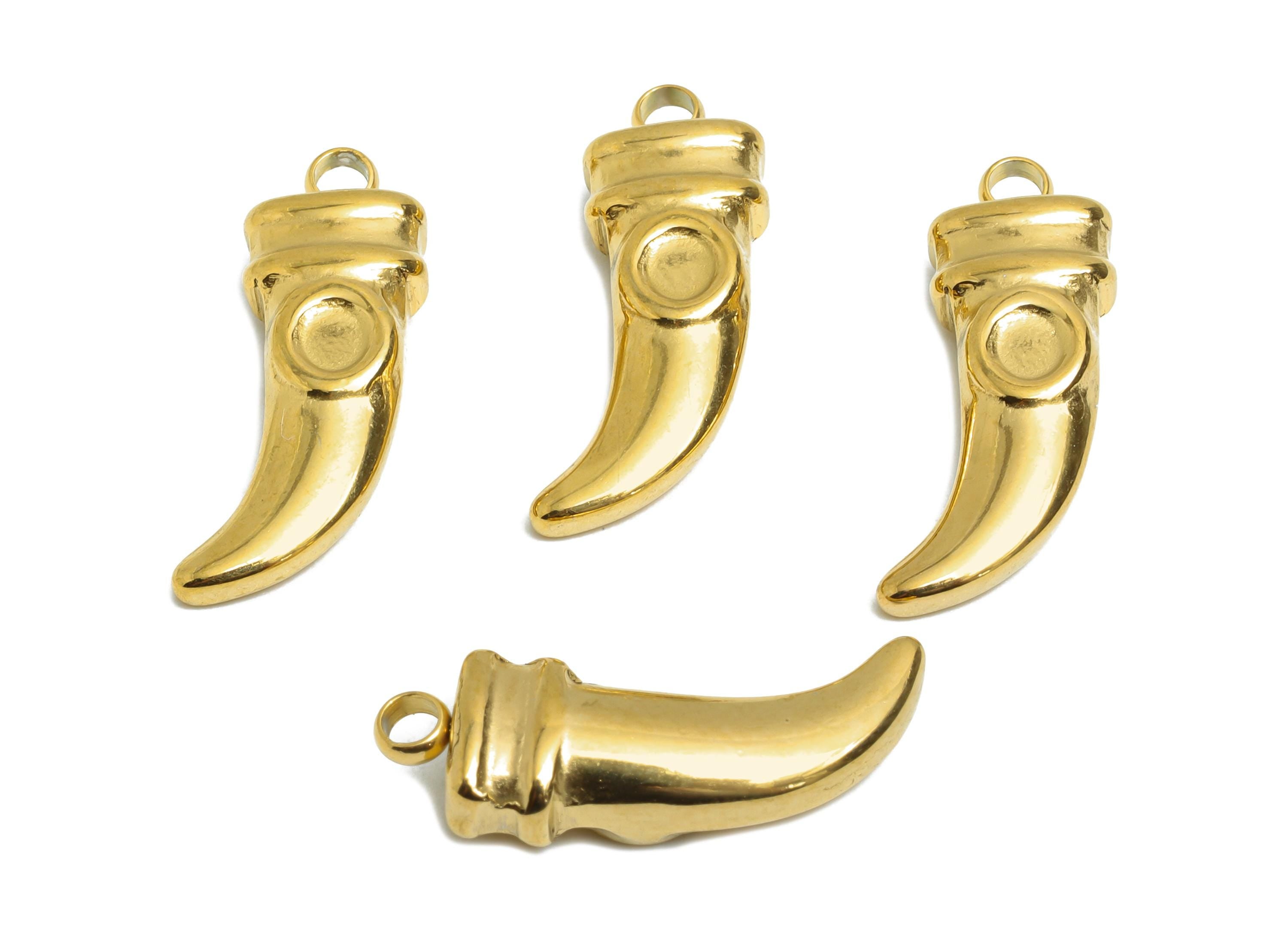 Steel Horn Charms - Curved Horn Pendant for Gem - Handmade Horn Lucky Necklace Pendant - 18K Real Vacuum Plated - 20.4x7.4x4.58mm - SS2193G - DOMEDBAZAAR