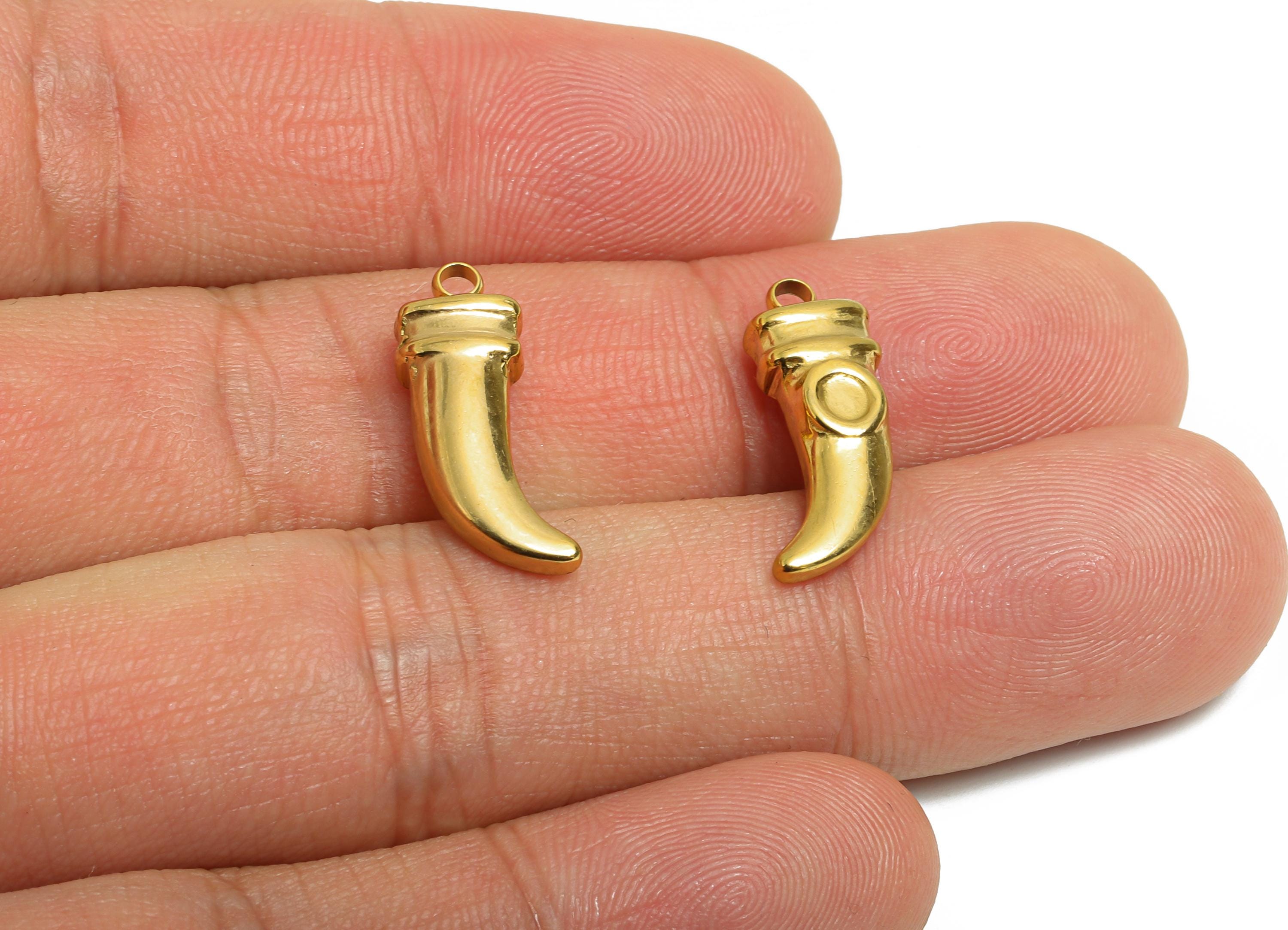Steel Horn Charms - Curved Horn Pendant for Gem - Handmade Horn Lucky Necklace Pendant - 18K Real Vacuum Plated - 20.4x7.4x4.58mm - SS2193G - DOMEDBAZAAR