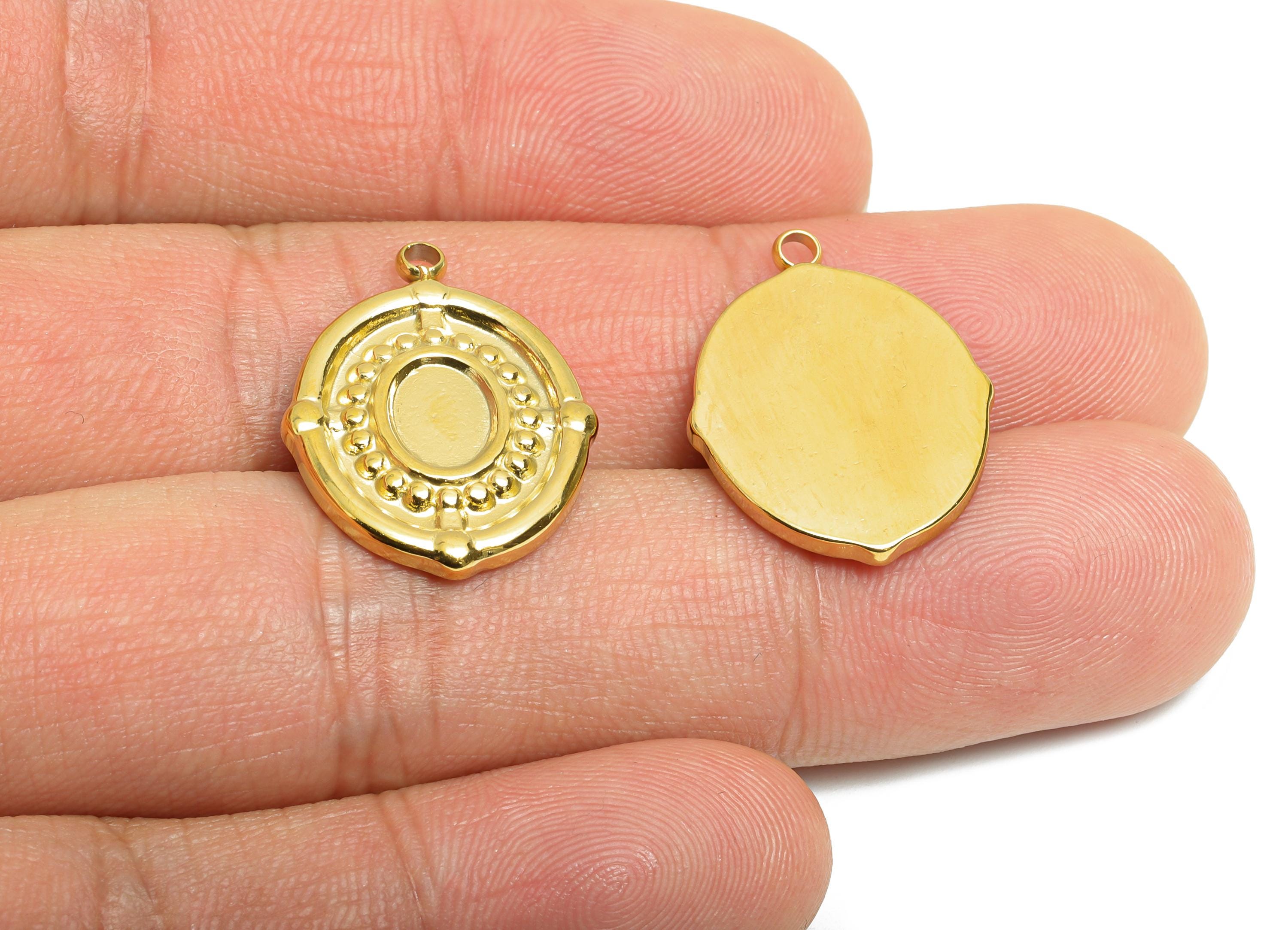 Steel Oval Charms - Vintage Geometric Necklace Pendant - Elegant Handmade Metal Jewelry - 18K Real Vacuum Plated - 23x17.3x2.23mm - SS2199G - DOMEDBAZAAR