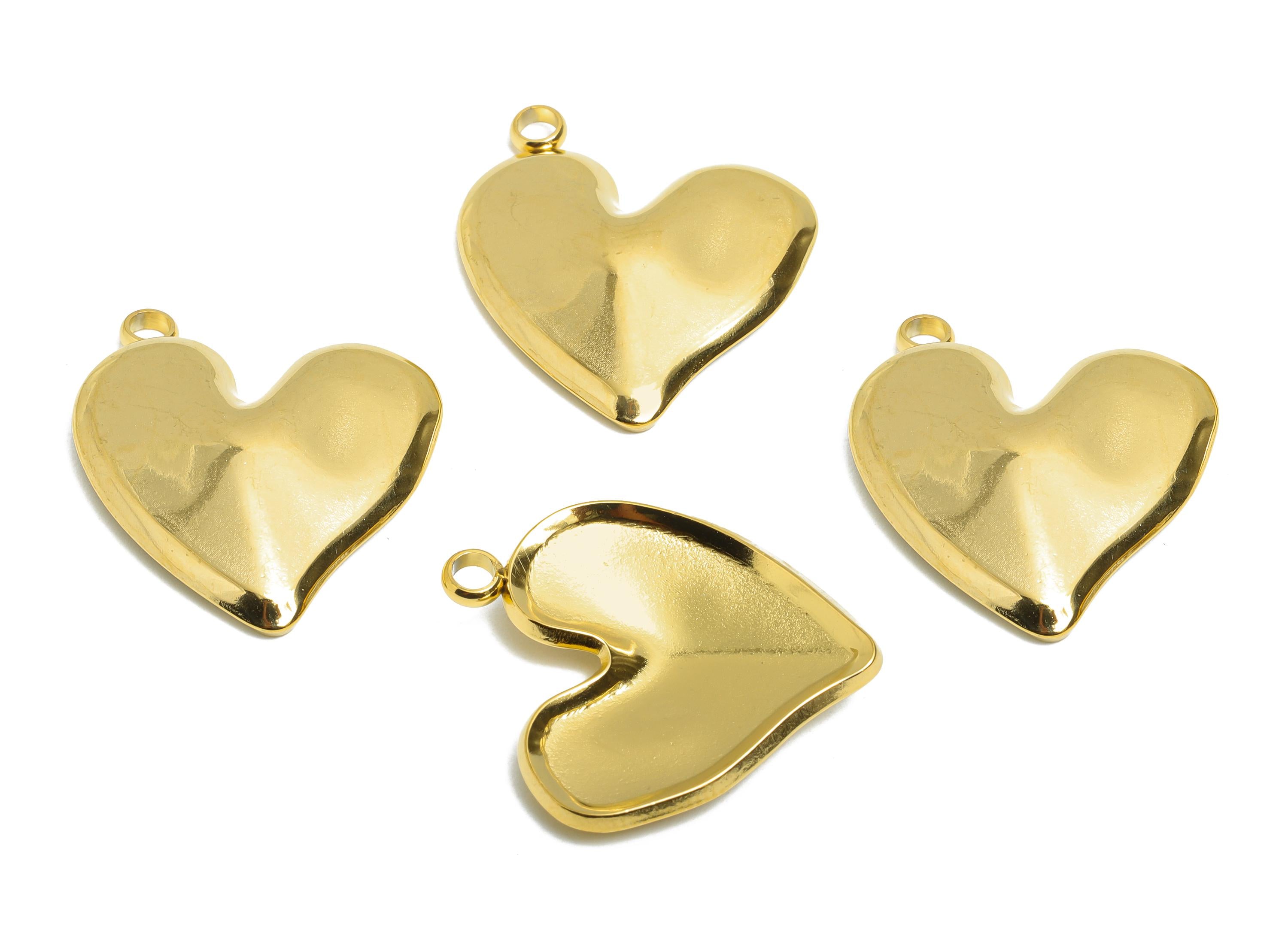 Stainless Steel Heart Pendant - Antique Metal Heart Necklace Pendant - Classic Handmade Jewelry - 18K Vacuum Plated - 27x23x3.99mm - SS2194G - DOMEDBAZAAR