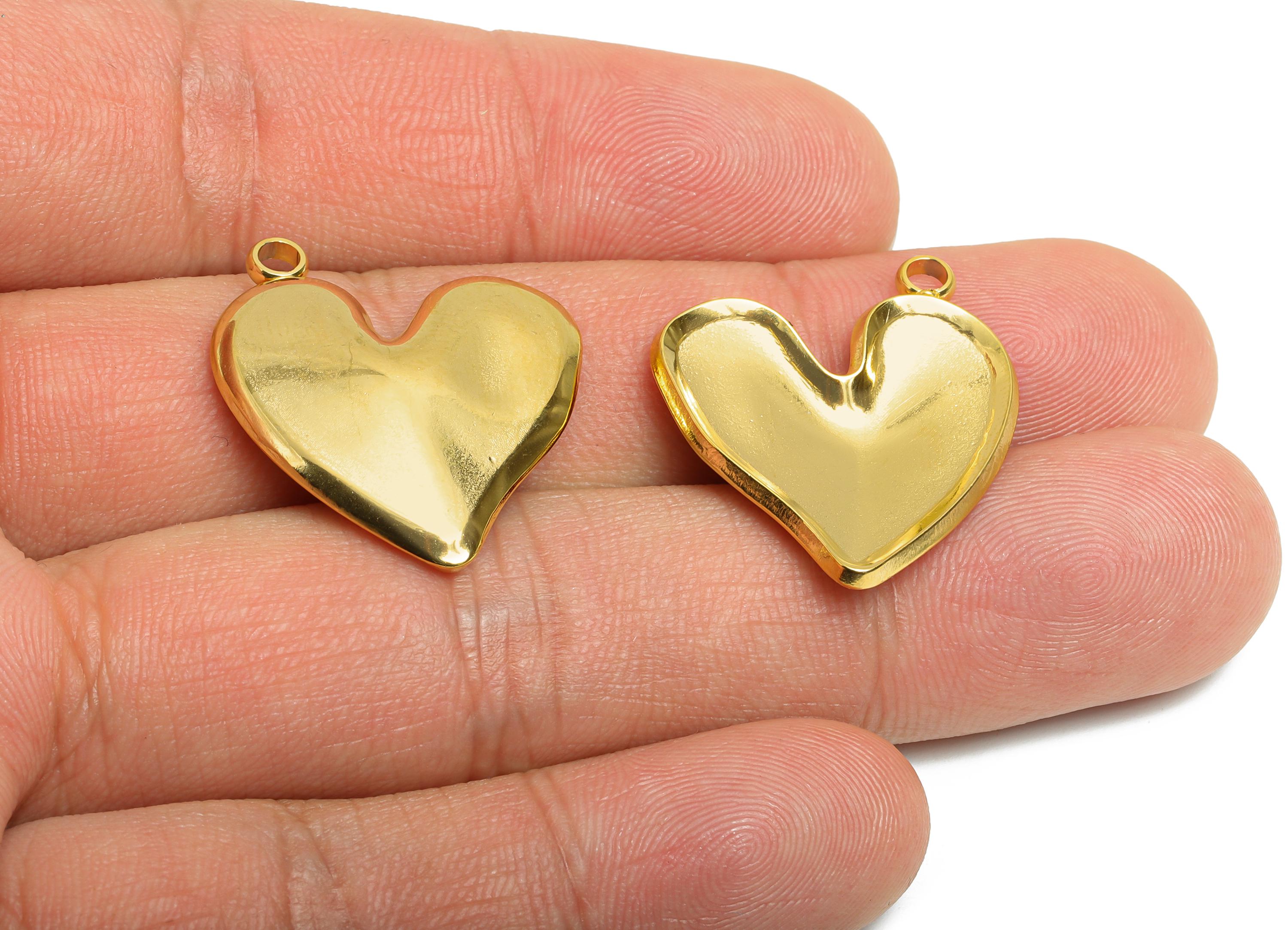 Stainless Steel Heart Pendant - Antique Metal Heart Necklace Pendant - Classic Handmade Jewelry - 18K Vacuum Plated - 27x23x3.99mm - SS2194G - DOMEDBAZAAR