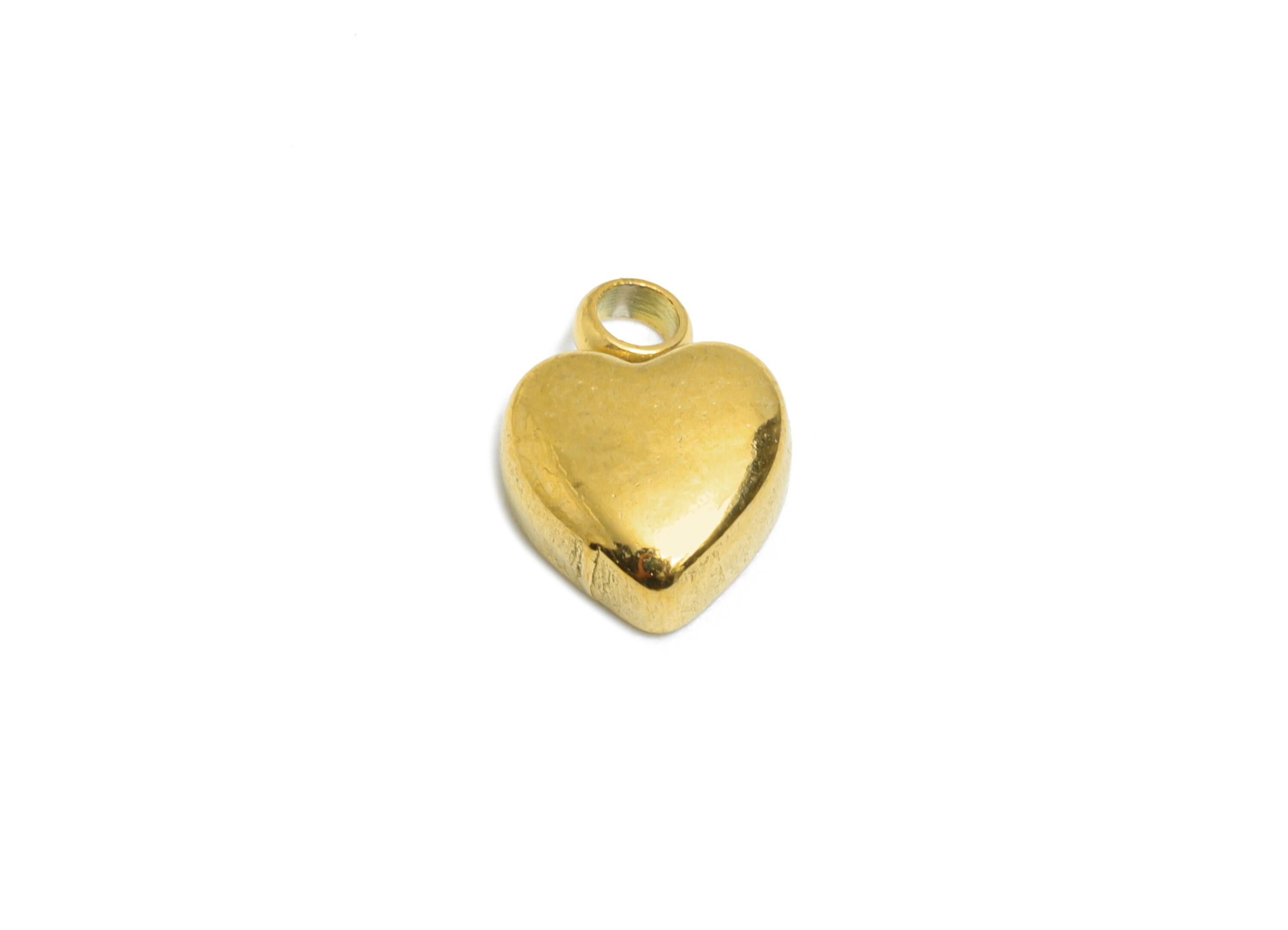 Stainless Steel Heart Charm - Simple Golden Heart Bracelet Charm - Romantic Love Charms - 18K Real Vacuum Plated - 9.5x7.09x2.98mm - SS2208G