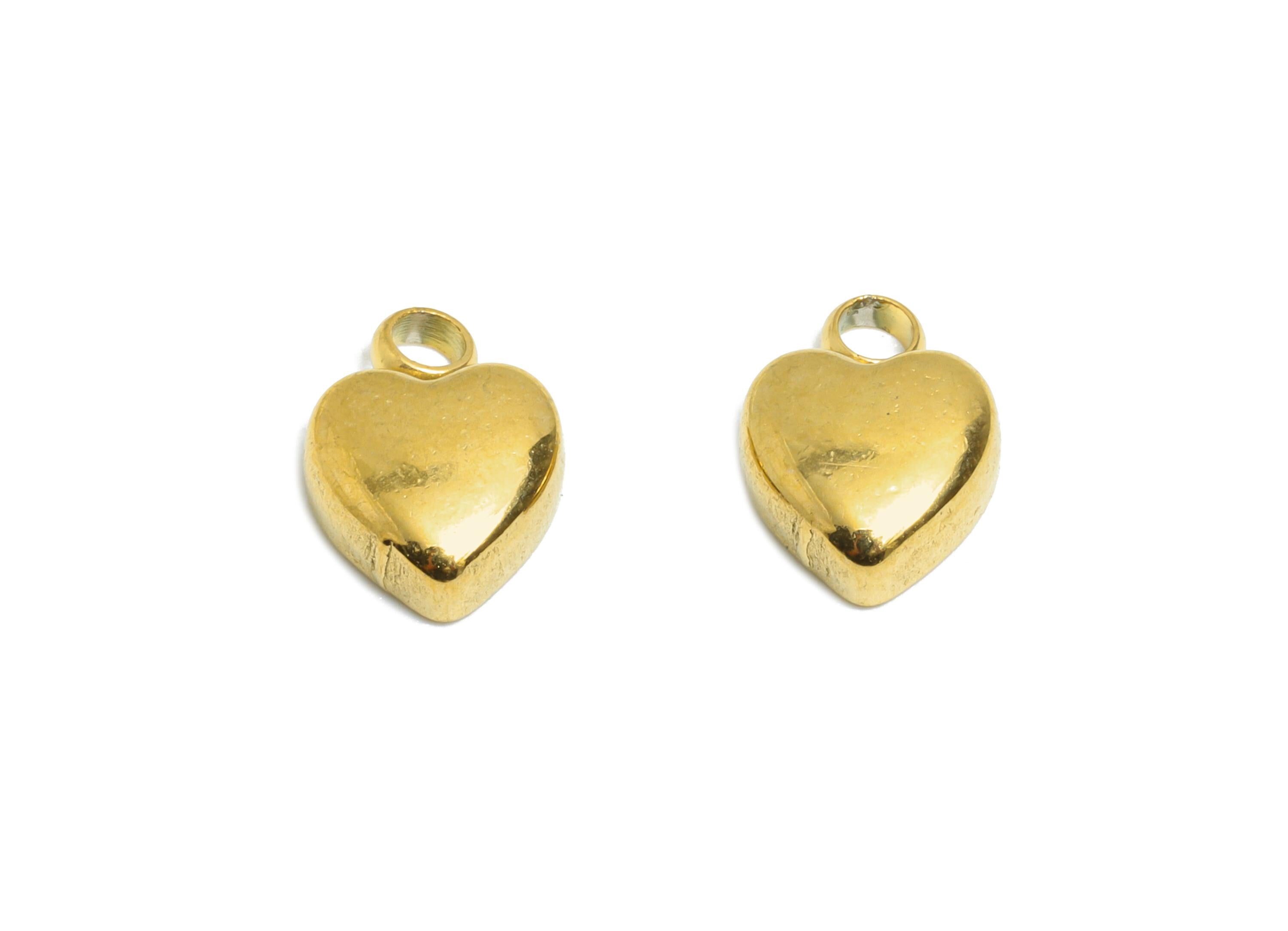 Stainless Steel Heart Charm - Simple Golden Heart Bracelet Charm - Romantic Love Charms - 18K Real Vacuum Plated - 9.5x7.09x2.98mm - SS2208G