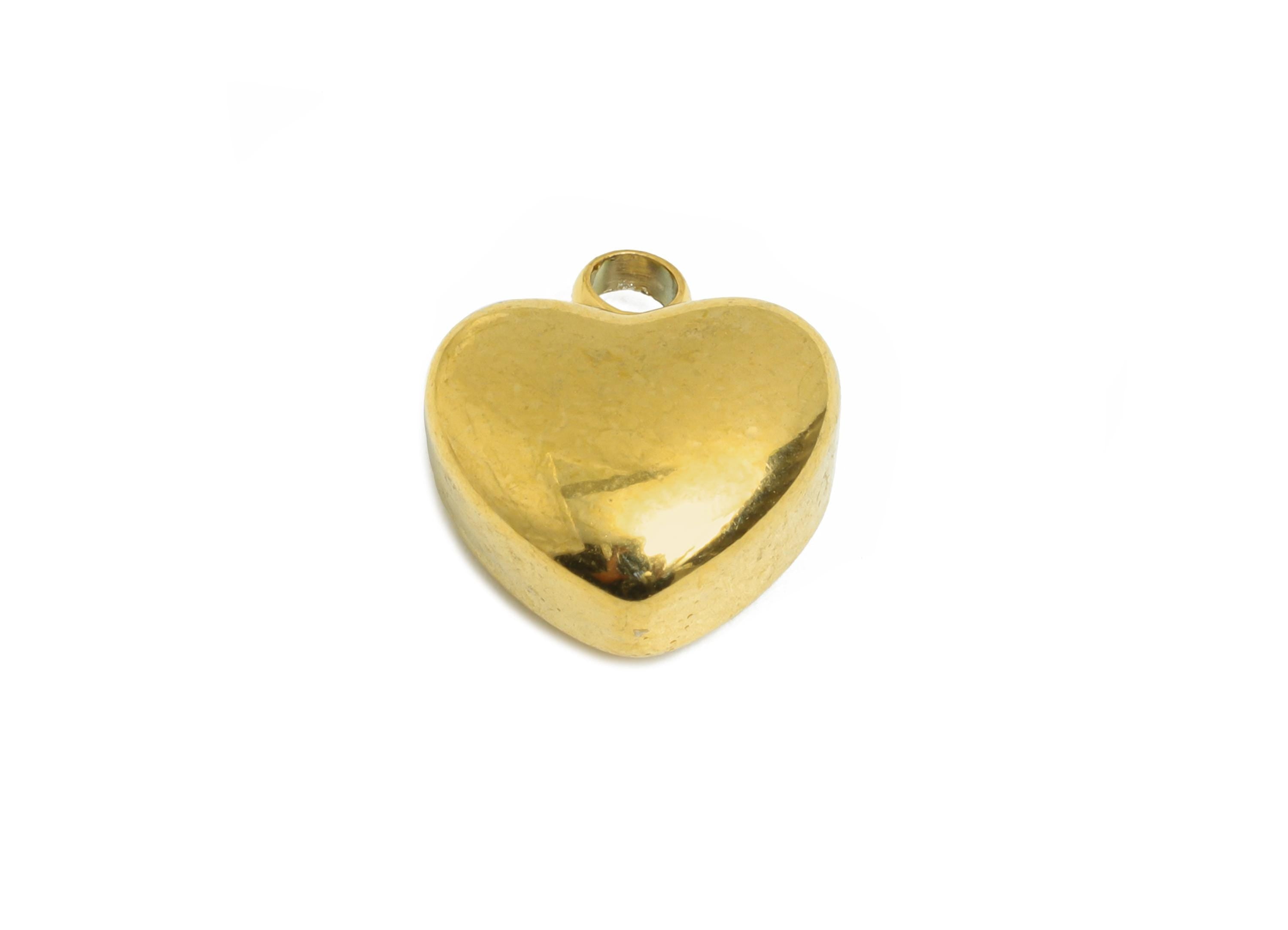 Stainless Steel Heart Charms - Classic Golden Heart Bracelet Charm - Romantic Heart Charms - 18K Real Vacuum Plated - 11.17x10x5mm - SS2196G