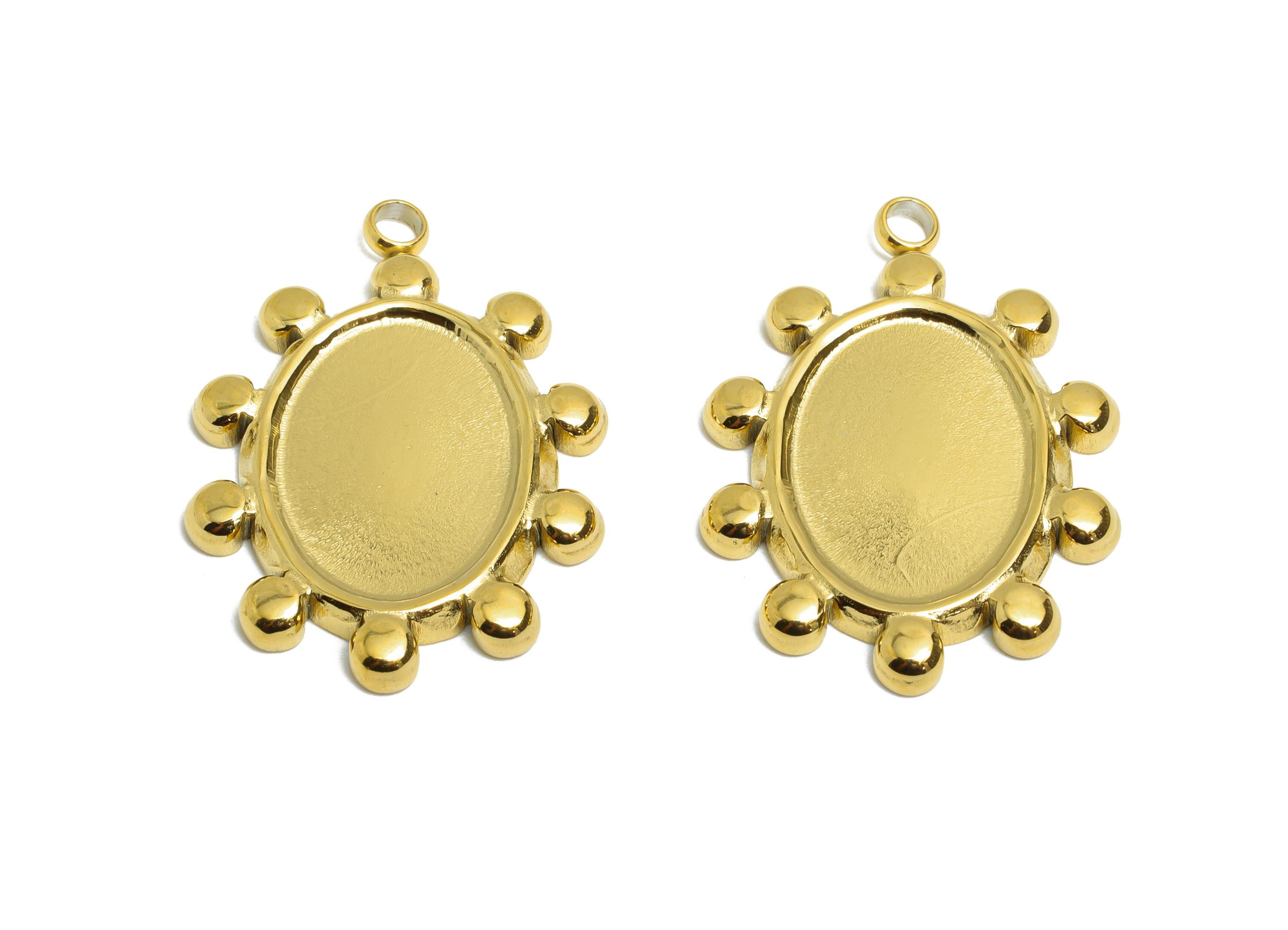 Steel Oval Charms - Bohemian Geometric Necklace Charm - Unique Handmade Jewelry Finding - 18K Real Vacuum Plated - 24x17.55x2.08mm - SS2187G - DOMEDBAZAAR