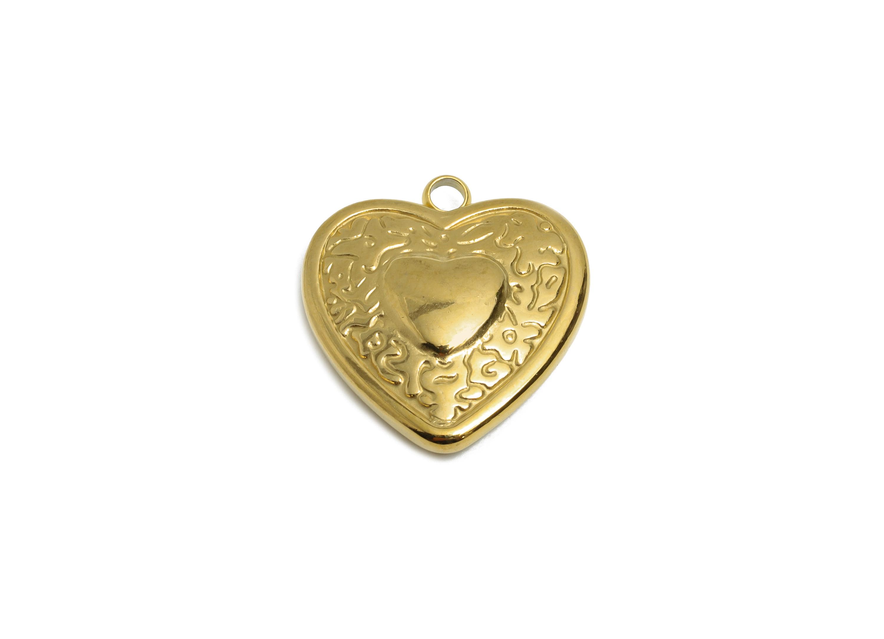 Steel Heart Pendant - Refined Golden Heart Charms - Unique Handmade Heart Jewelry - 18K Real Vacuum Plated - 18.54x16.55x4.42mm - SS2192G - DOMEDBAZAAR