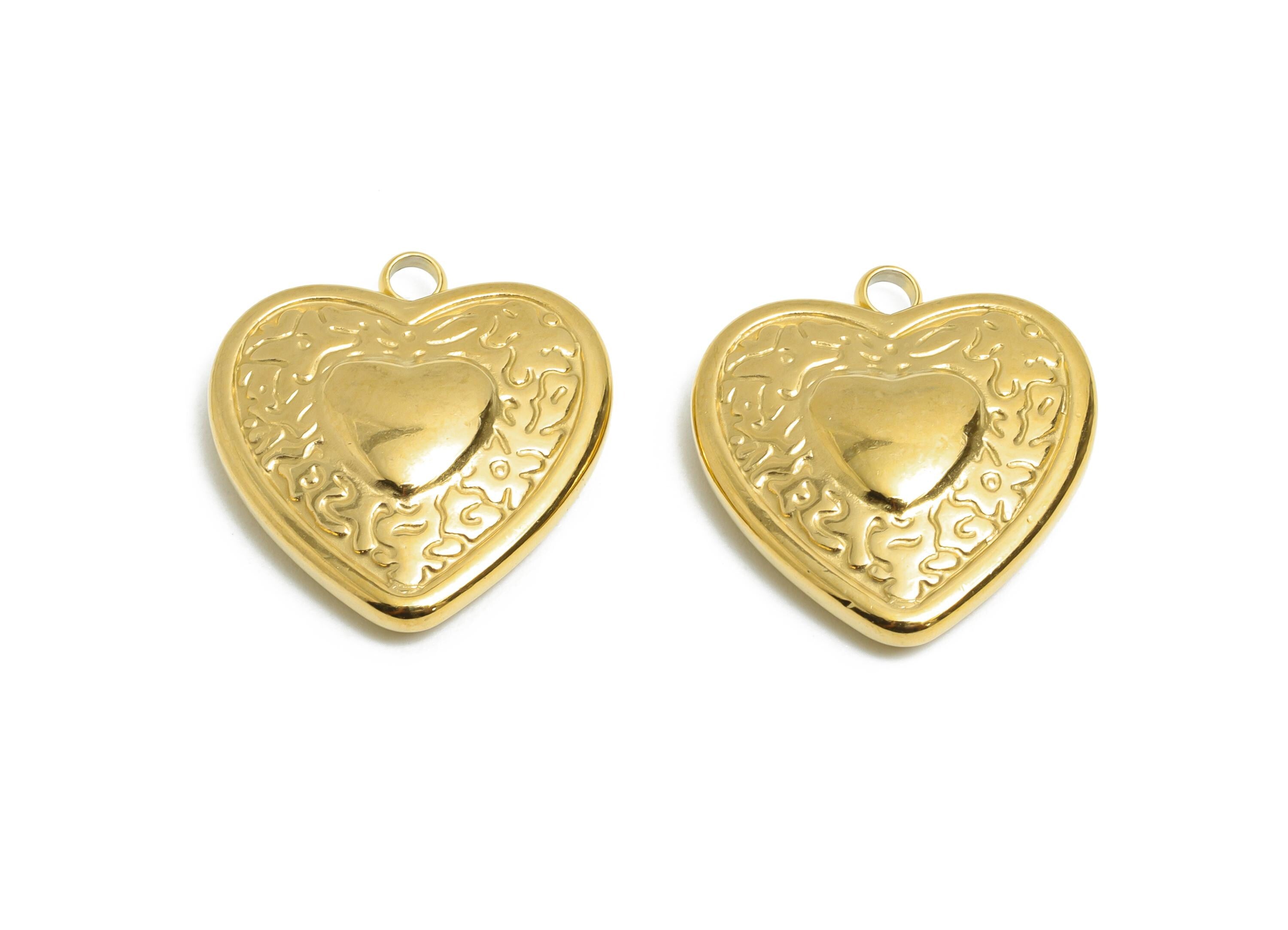 Steel Heart Pendant - Refined Golden Heart Charms - Unique Handmade Heart Jewelry - 18K Real Vacuum Plated - 18.54x16.55x4.42mm - SS2192G - DOMEDBAZAAR