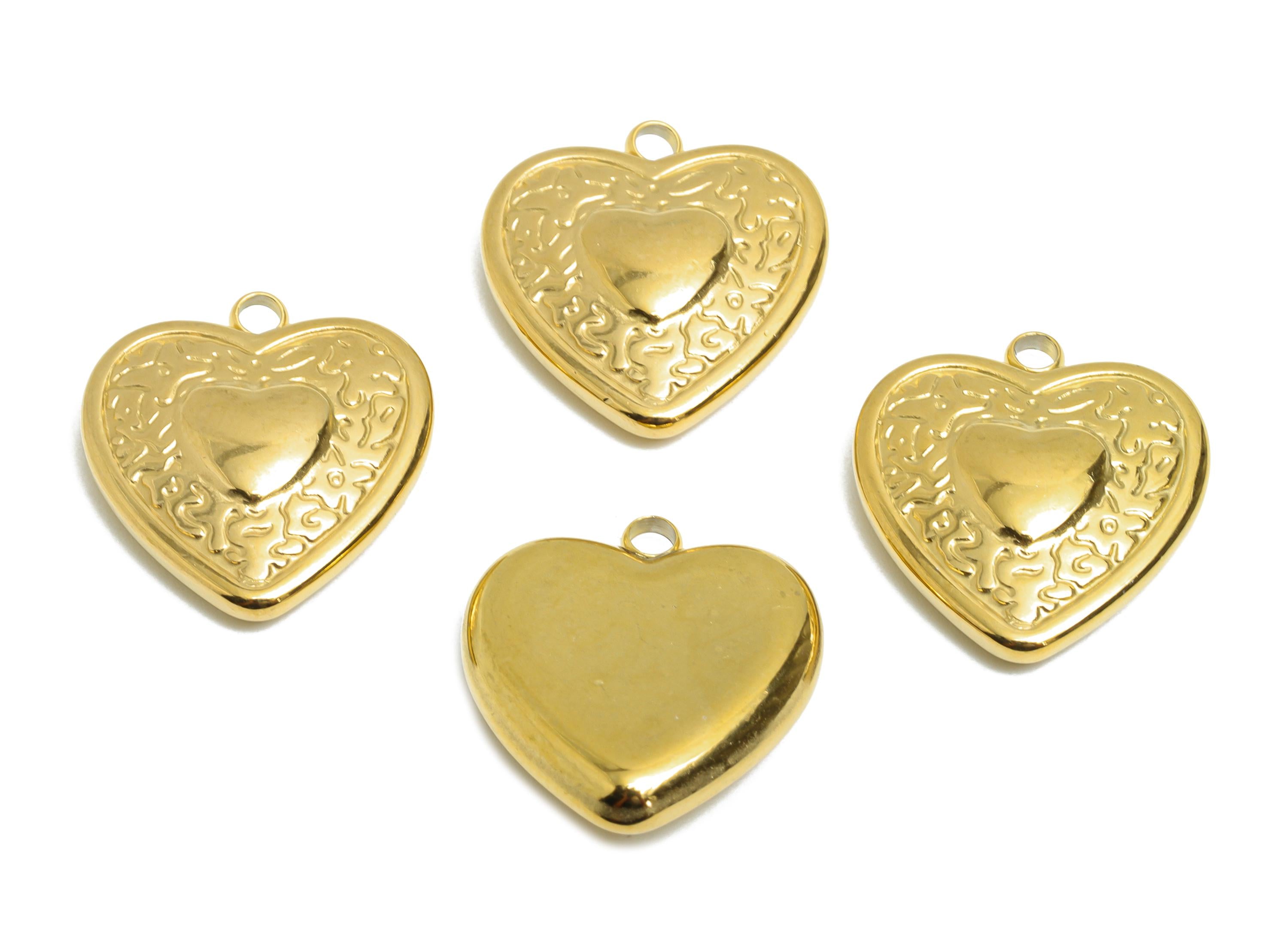 Steel Heart Pendant - Refined Golden Heart Charms - Unique Handmade Heart Jewelry - 18K Real Vacuum Plated - 18.54x16.55x4.42mm - SS2192G - DOMEDBAZAAR